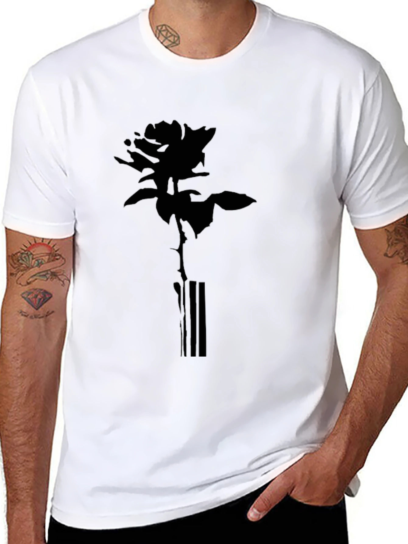 Rose Graphic Print Tee - Black