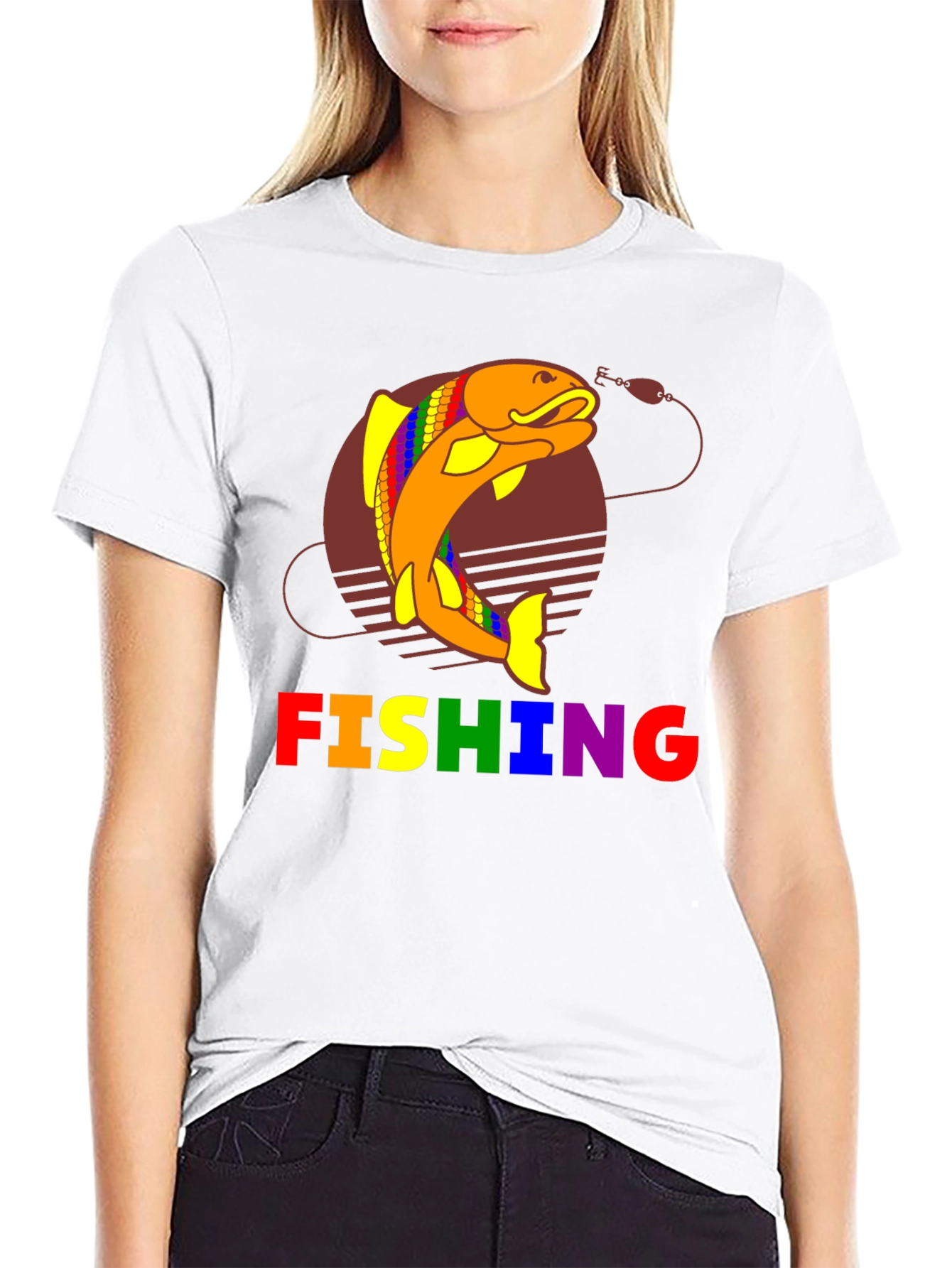 Rainbow Fishing Graphic T-Shirt