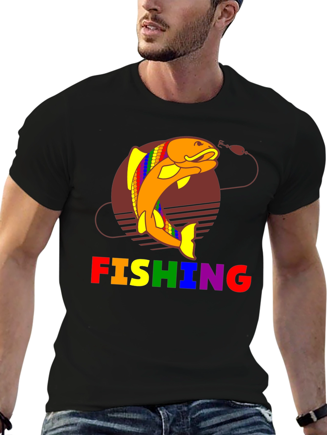 Rainbow Fishing Graphic T-Shirt