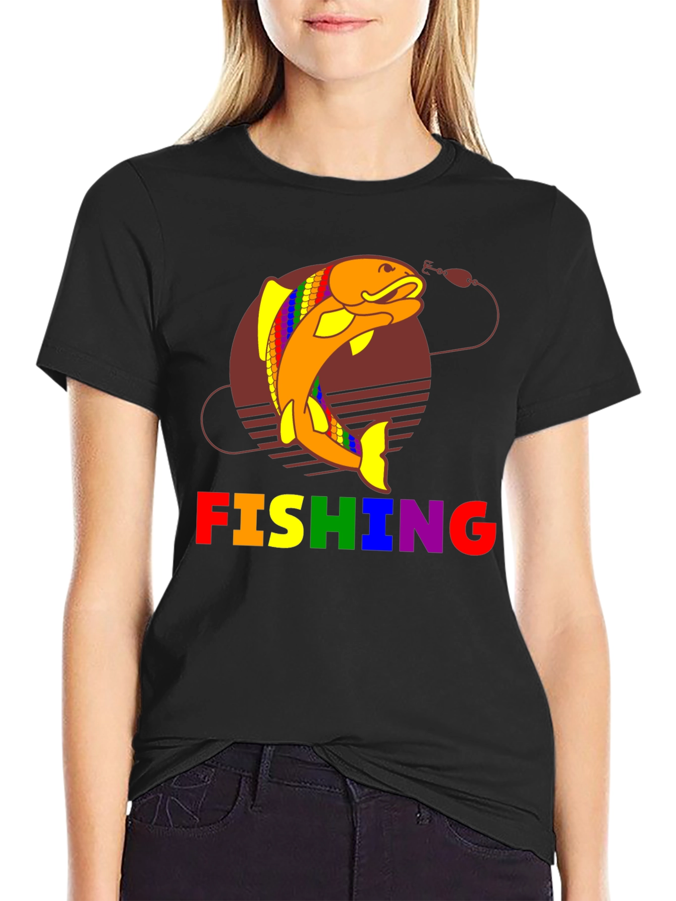 Rainbow Fishing Graphic T-Shirt