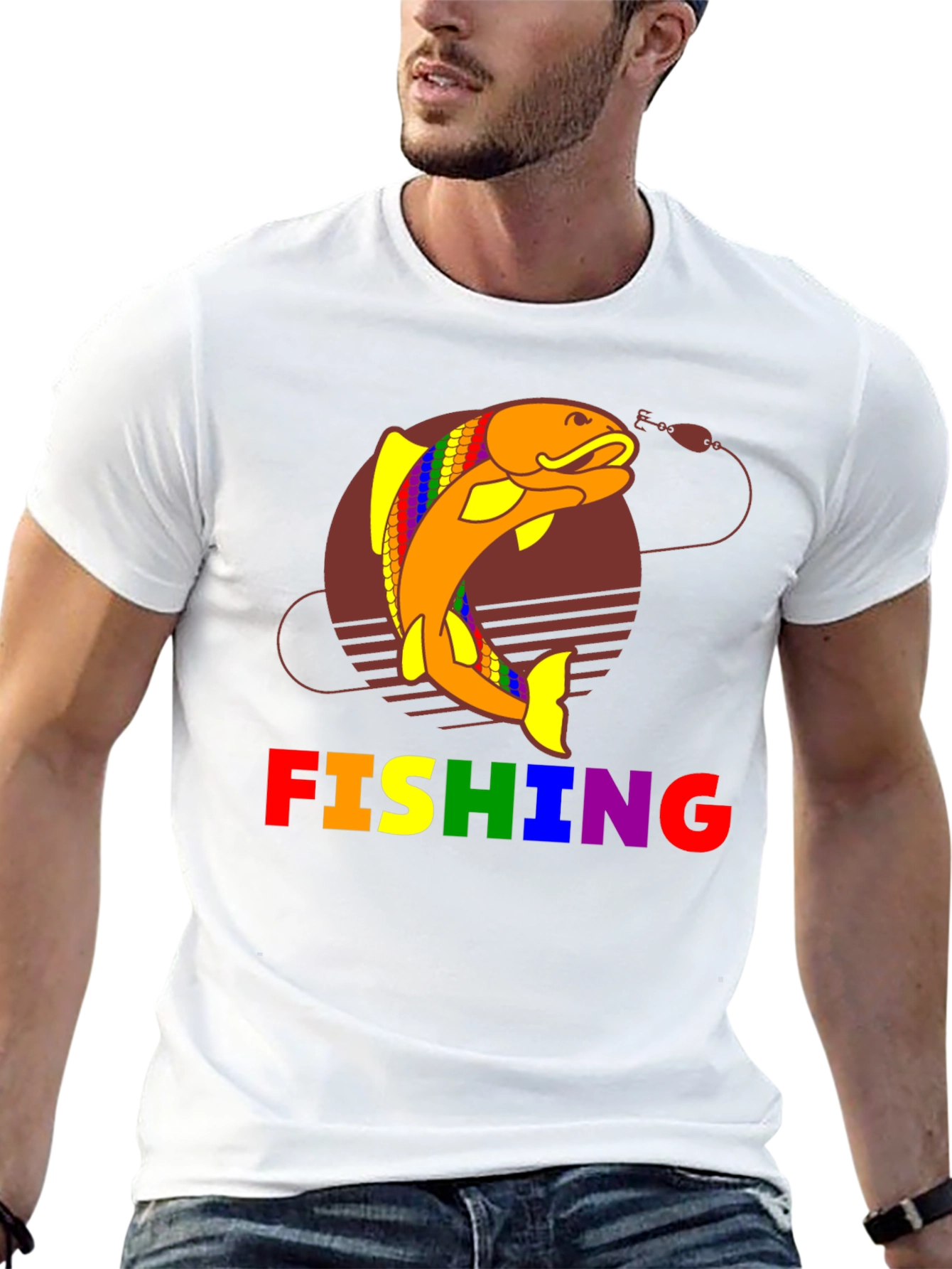 Rainbow Fishing Graphic T-Shirt
