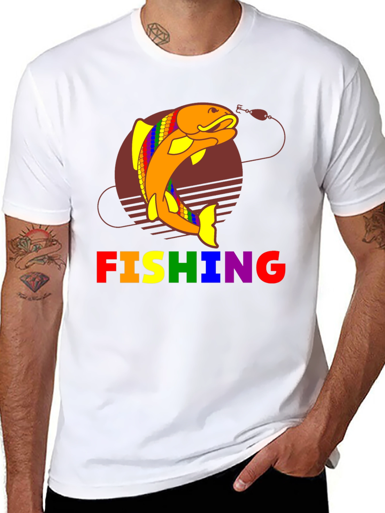 Rainbow Fishing Graphic T-Shirt