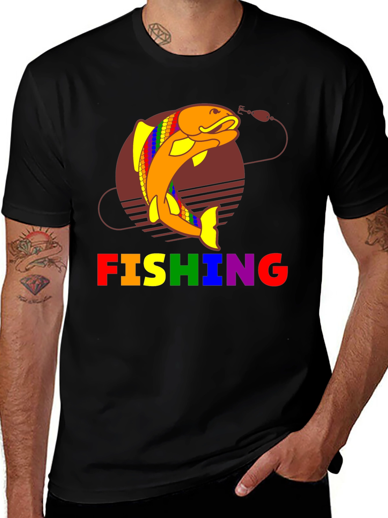 Rainbow Fishing Graphic T-Shirt