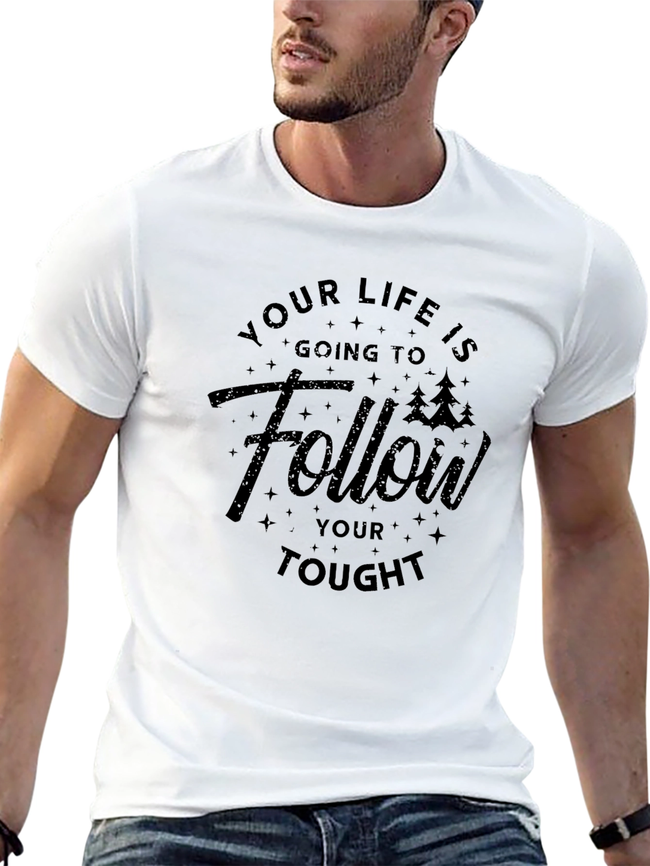 Inspirational Follow Your Tought Graphic Tee - Black