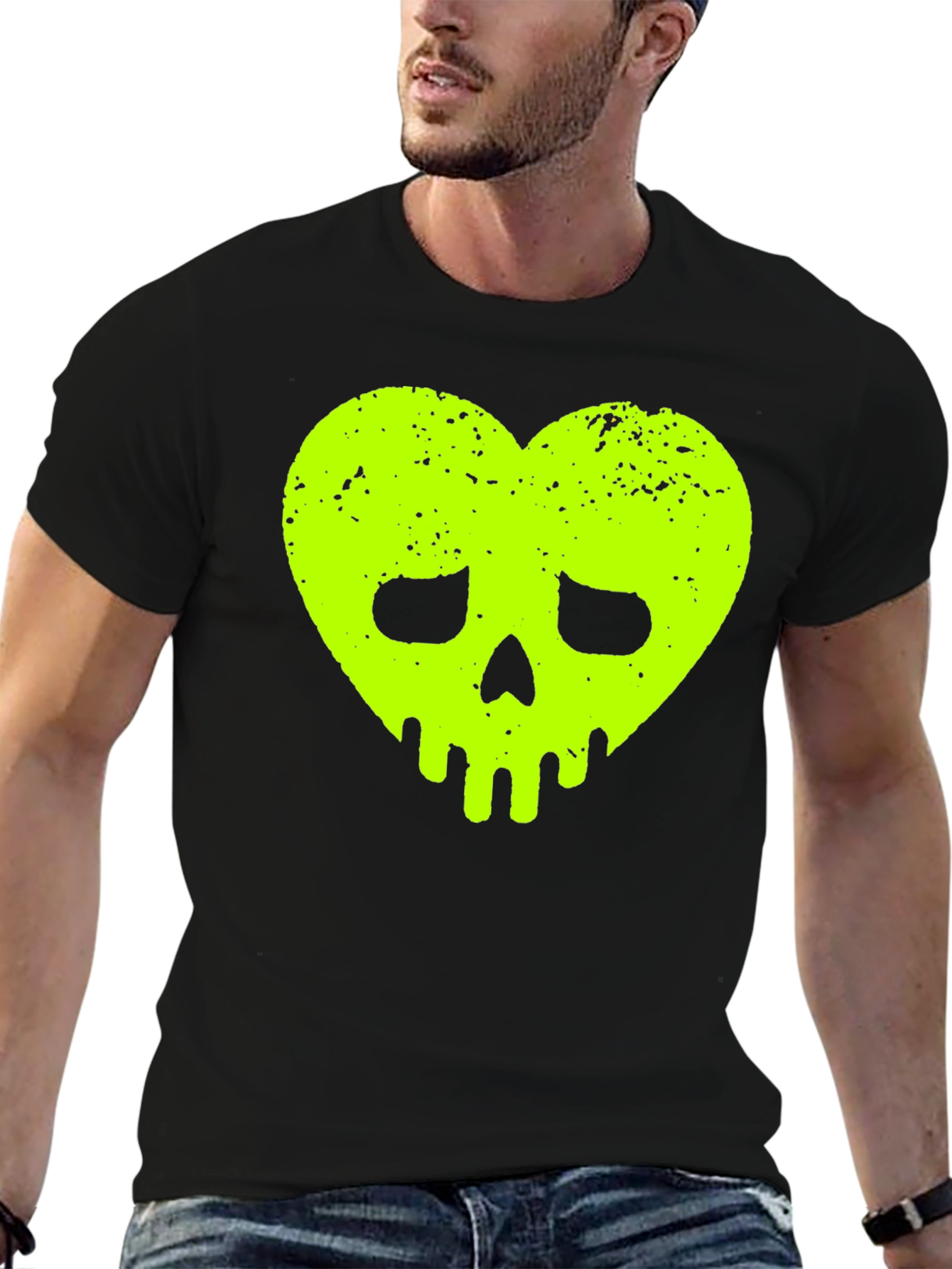 Heart Skull Graphic Tee - Black