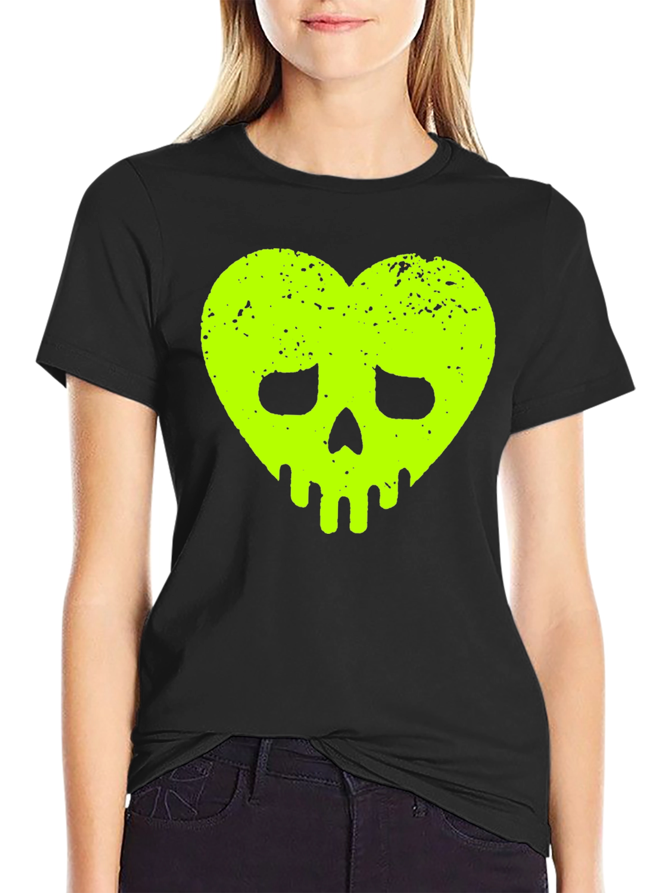 Heart Skull Graphic Tee - Black