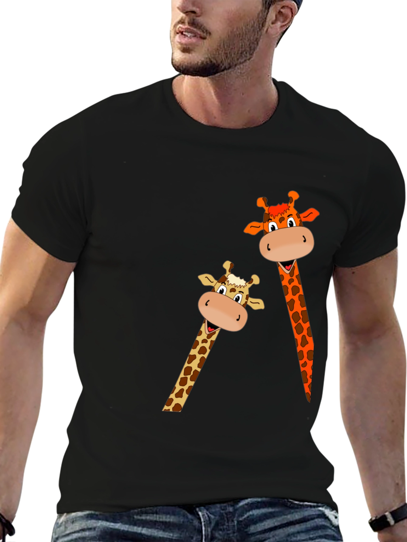 Giraffe Graphic Print Black T-Shirt
