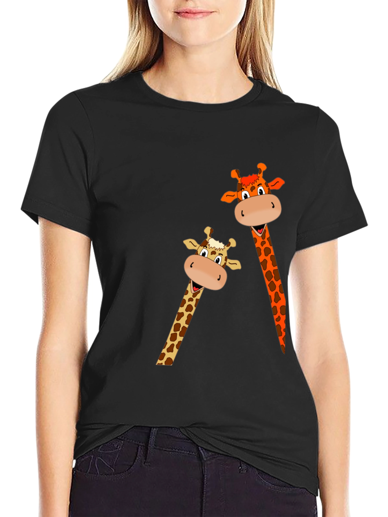 Giraffe Graphic Print Black T-Shirt