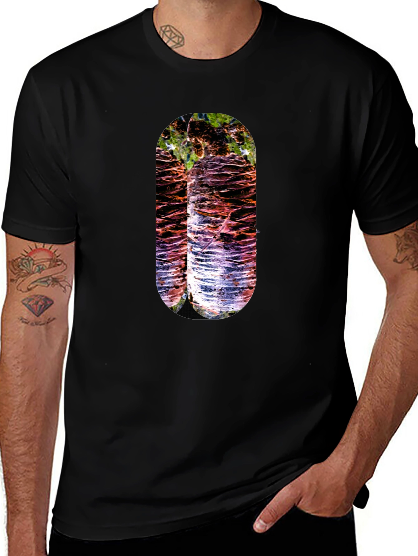 Abstract Nature Print Black T-Shirt