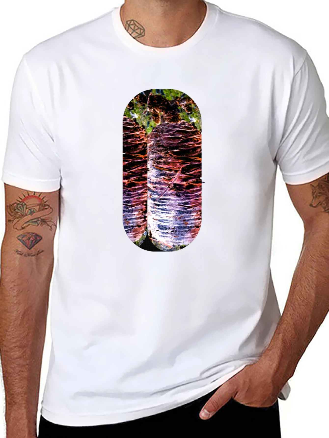 Abstract Nature Print Black T-Shirt