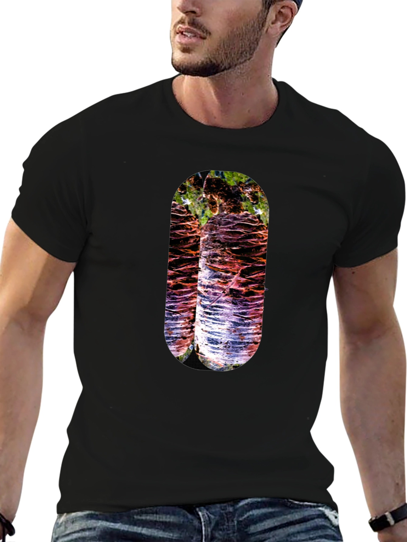 Abstract Nature Print Black T-Shirt