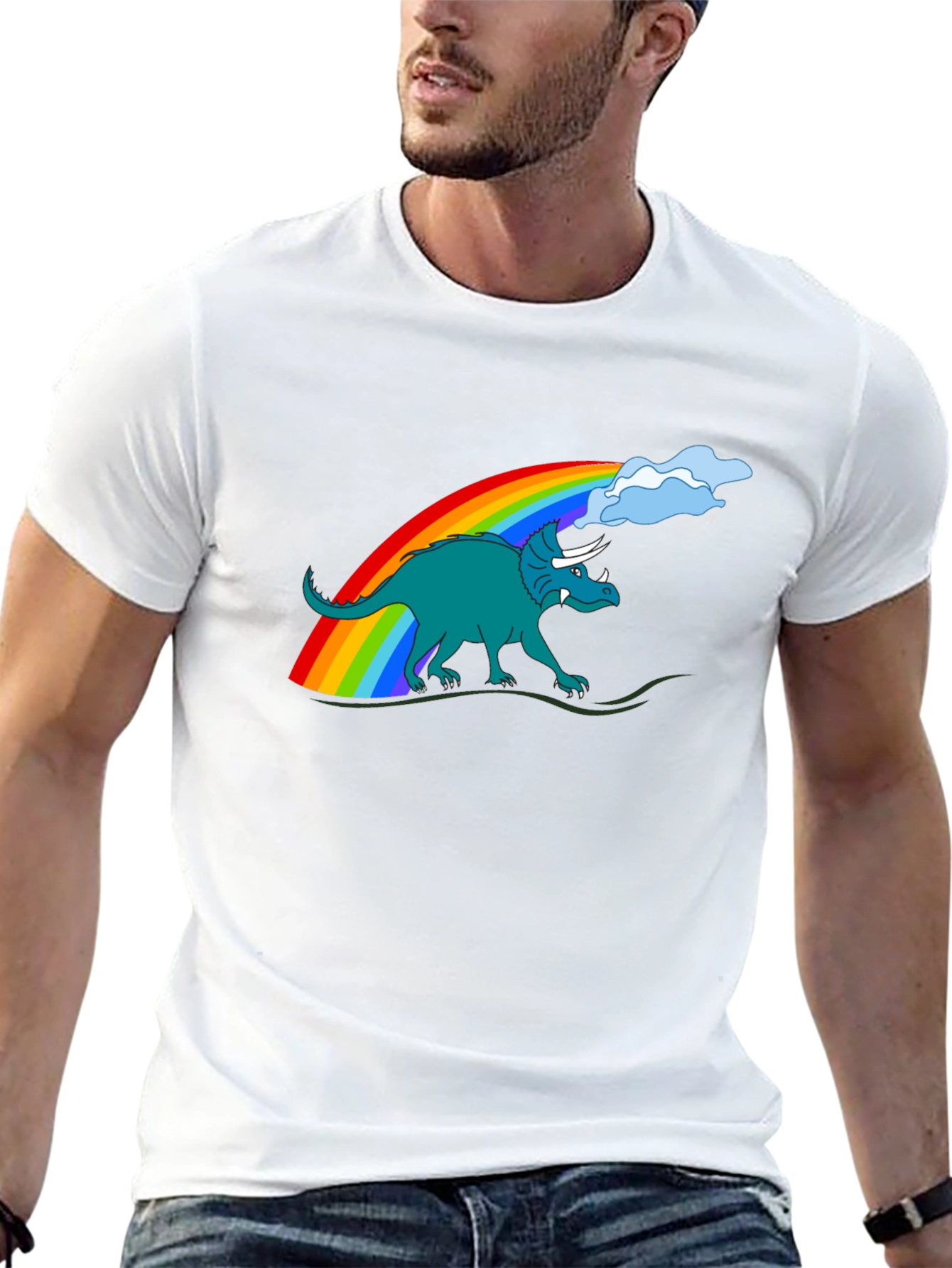 Rainbow Dinosaur Graphic Tee - Quirky Style