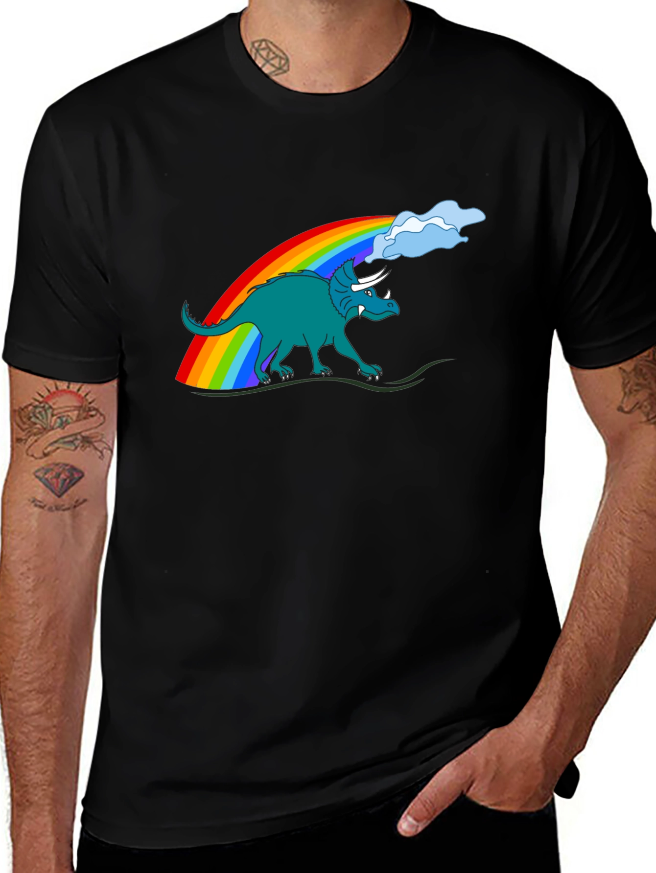 Rainbow Dinosaur Graphic Tee - Quirky Style