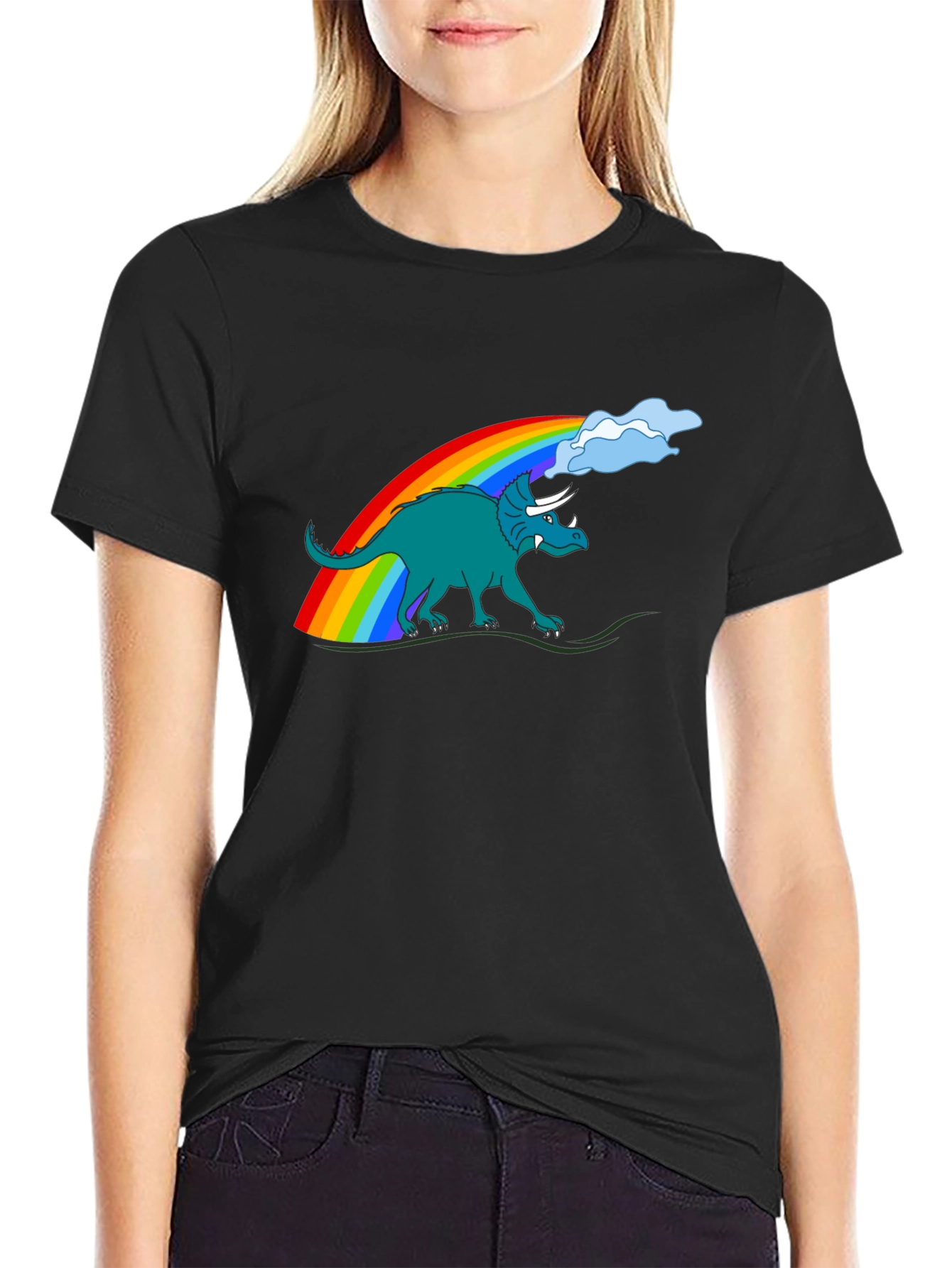 Rainbow Dinosaur Graphic Tee - Quirky Style