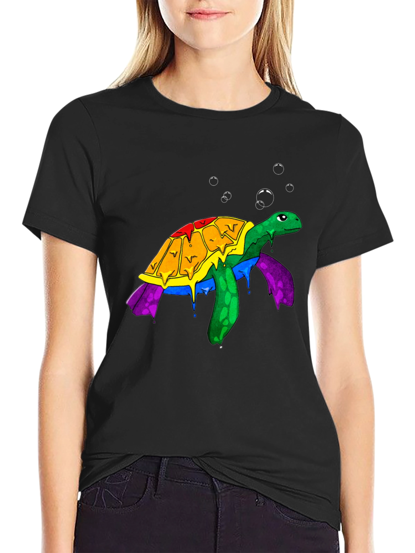 Rainbow Turtle Graphic Tee - Unique Animal Design