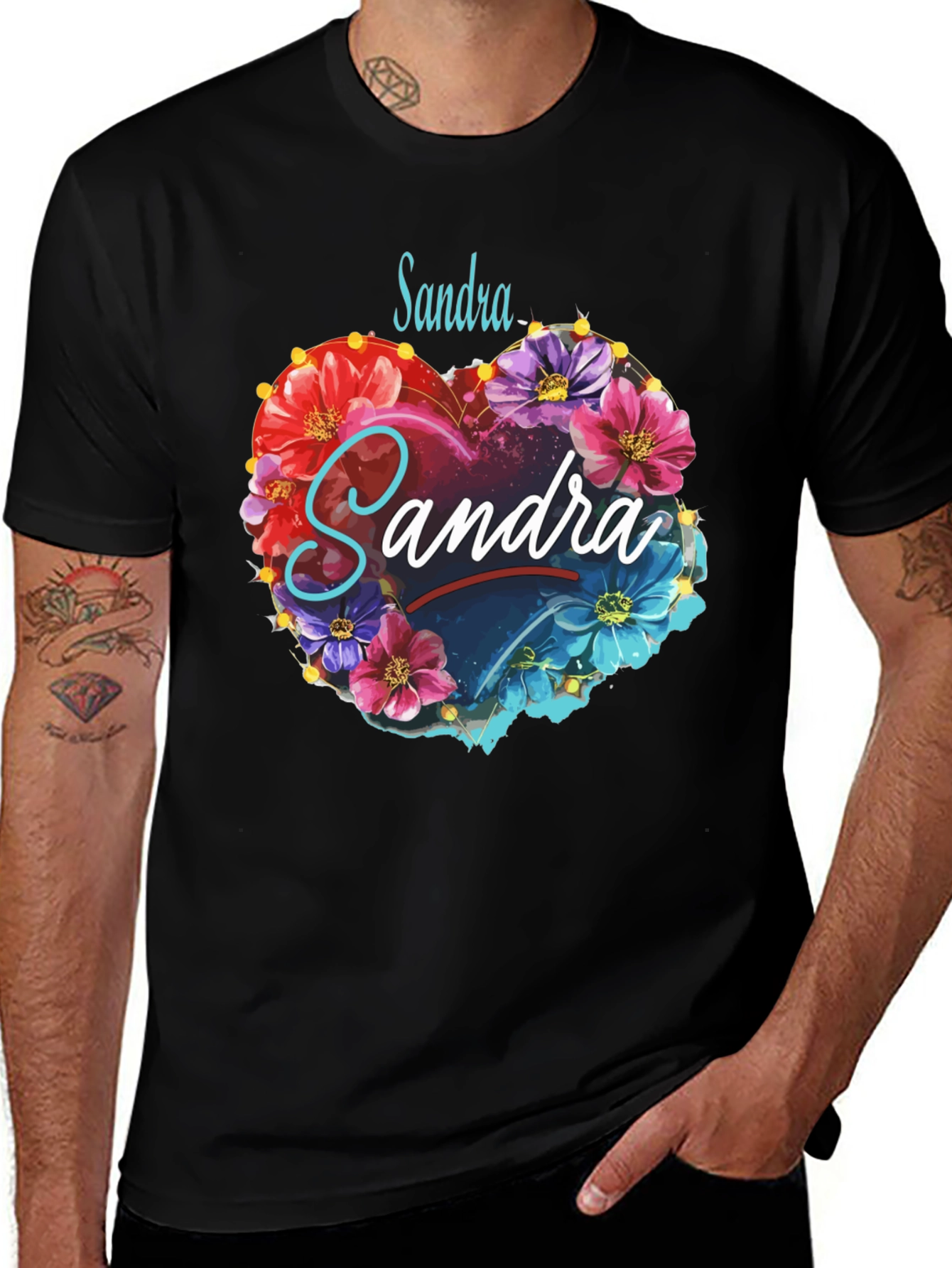 Personalized Floral Heart T-Shirt - Custom Name Design