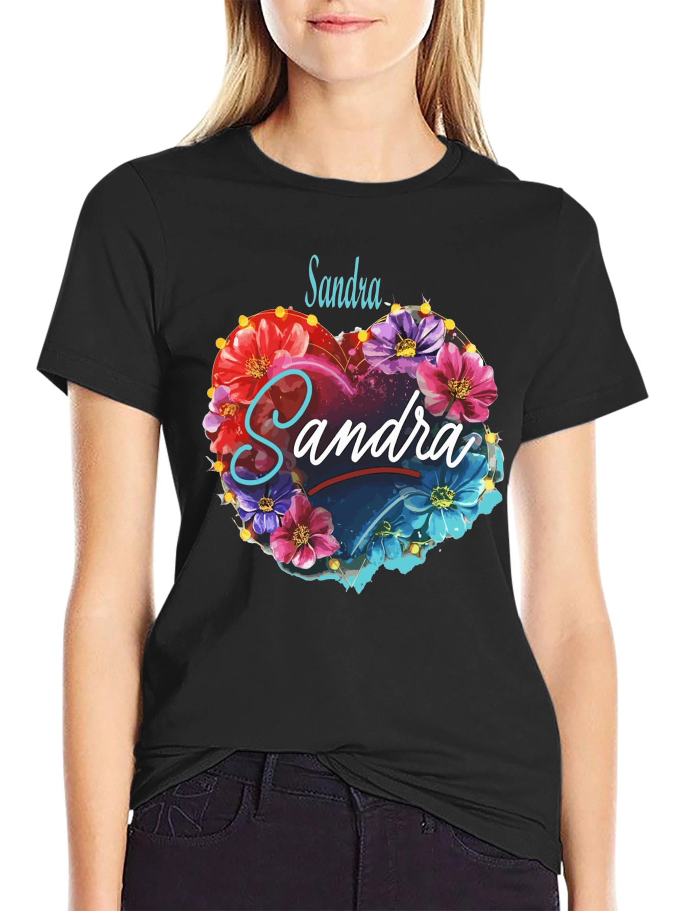 Personalized Floral Heart T-Shirt - Custom Name Design
