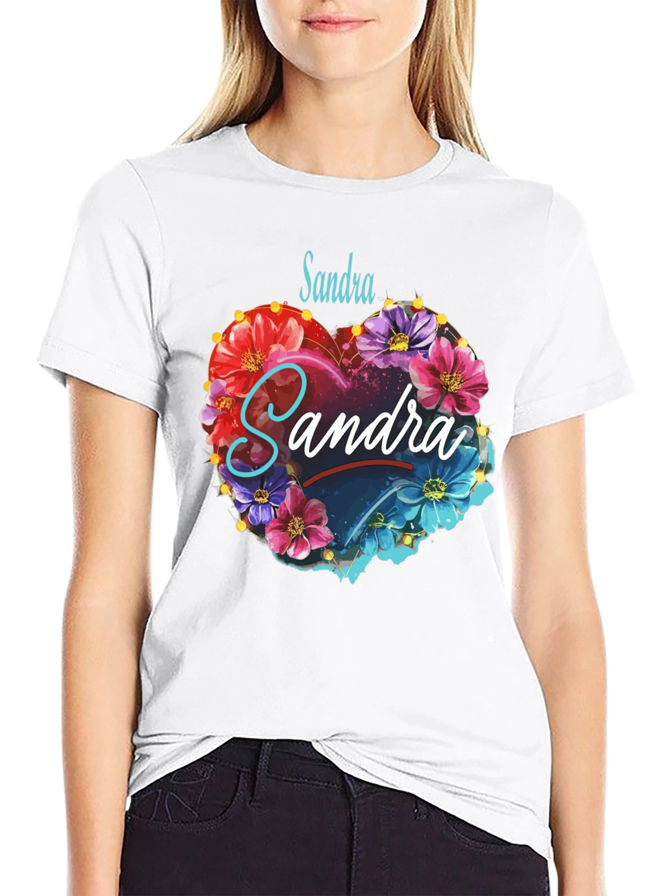 Personalized Floral Heart T-Shirt - Custom Name Design