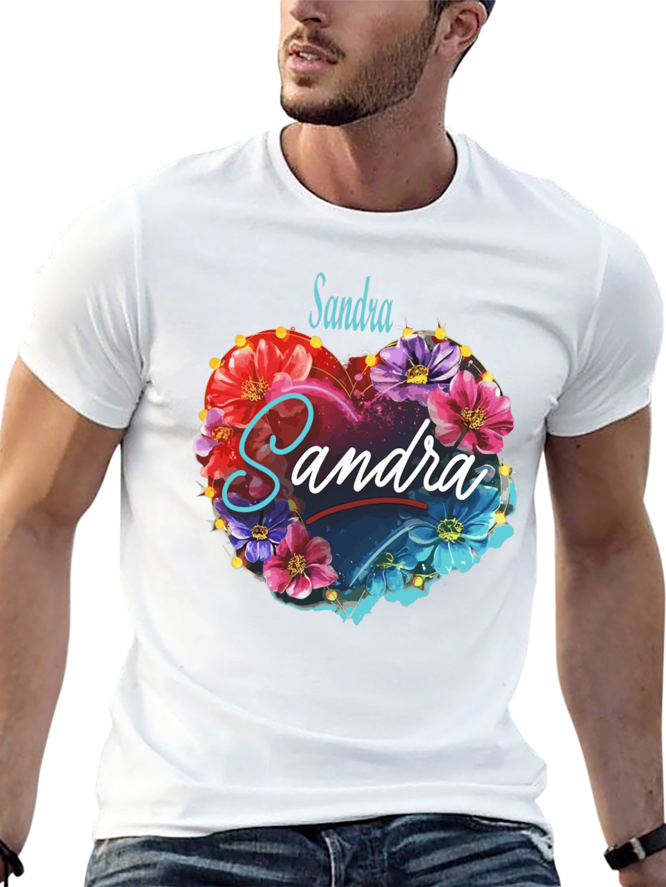 Personalized Floral Heart T-Shirt - Custom Name Design