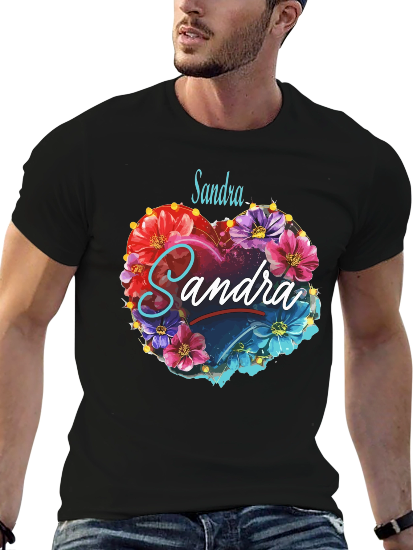 Personalized Floral Heart T-Shirt - Custom Name Design