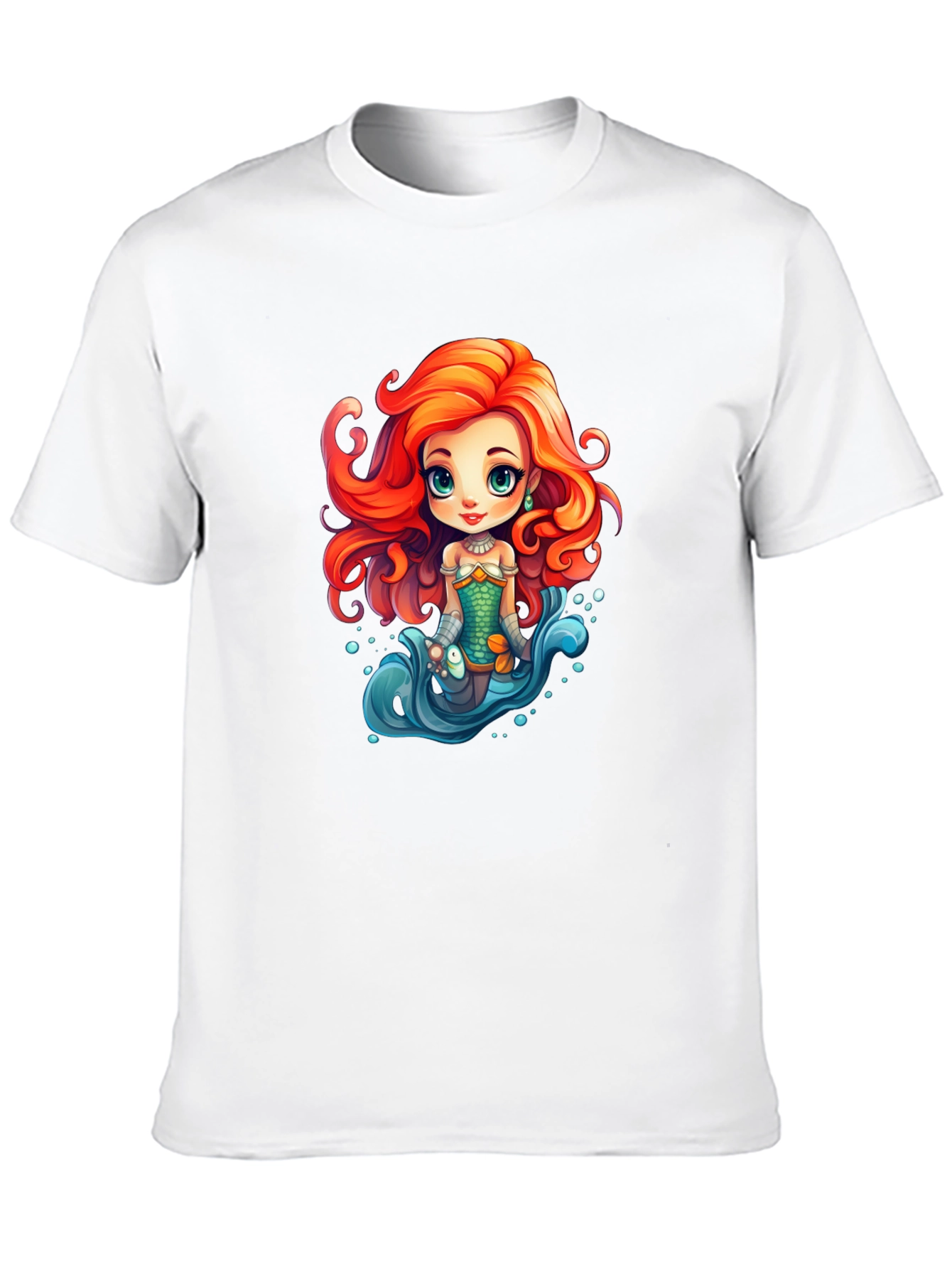 Cartoon Mermaid Graphic Tee - Black Unisex T-Shirt