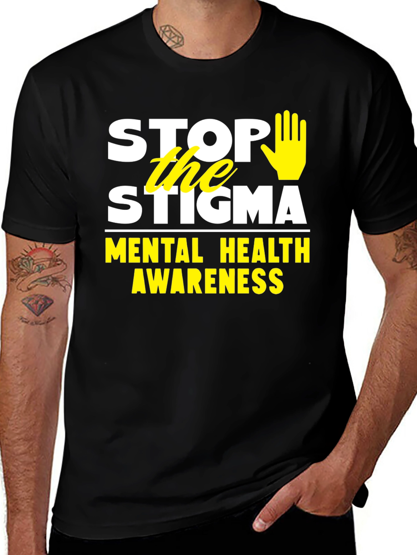 Stop the Stigma Mental Health Awareness Black T-Shirt