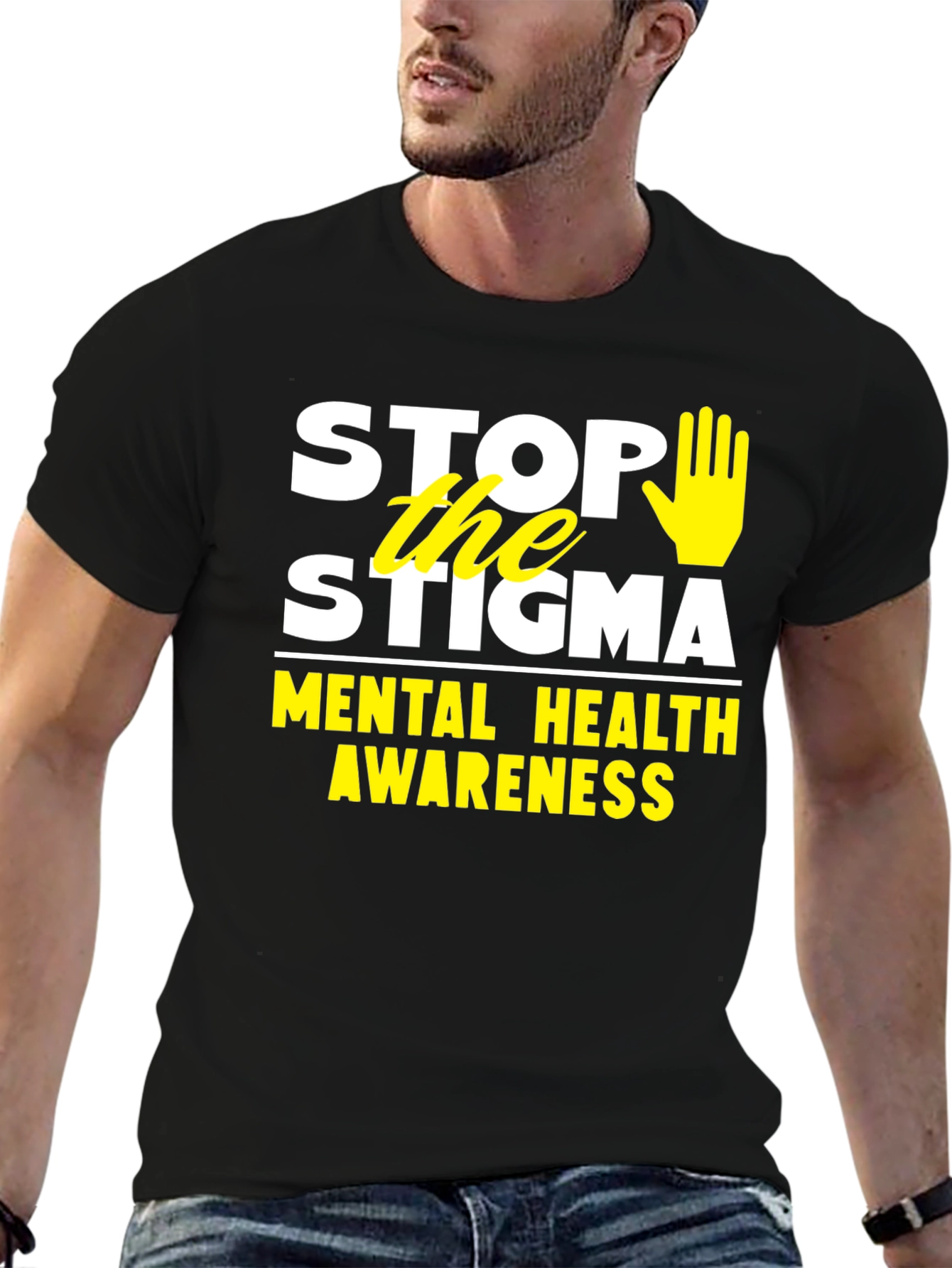 Stop the Stigma Mental Health Awareness Black T-Shirt