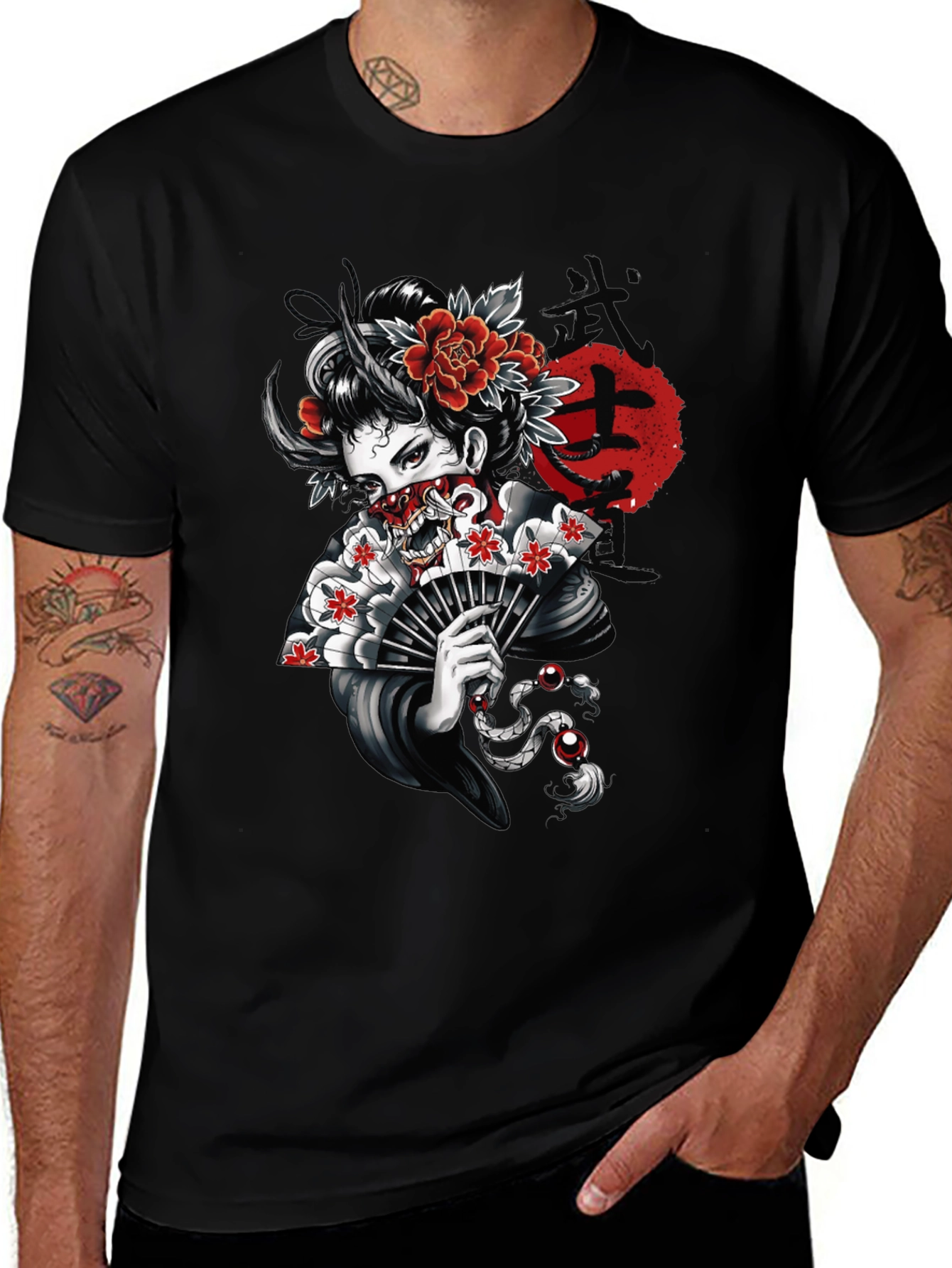 Geisha Oni T-Shirt - Japanese Demon Mask Tee