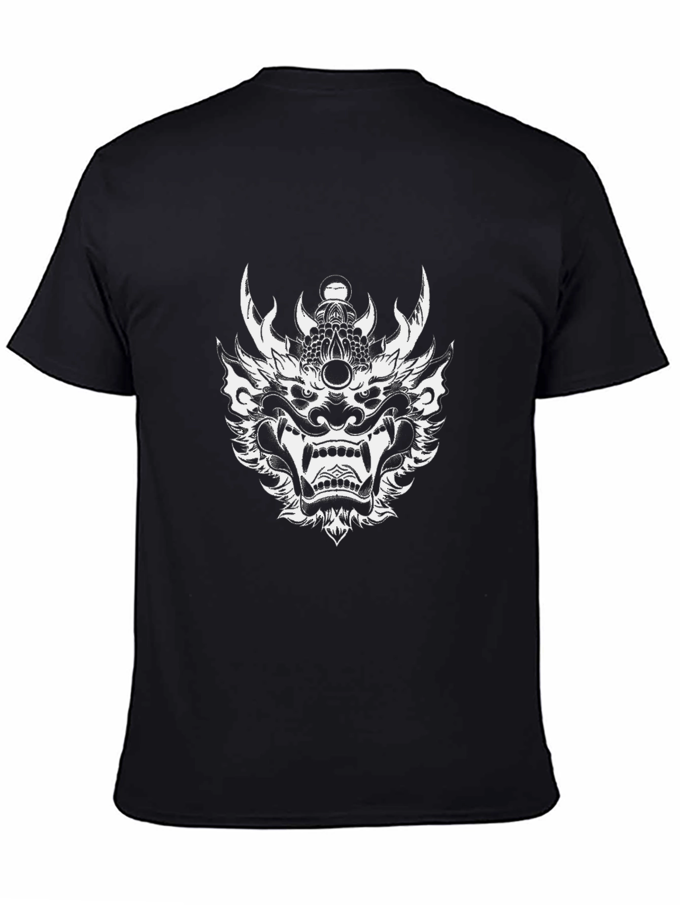 Black T-Shirt with Oni Mask Graphic