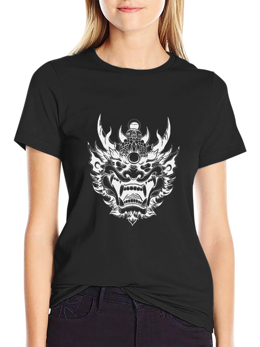 Black T-Shirt with Oni Mask Graphic