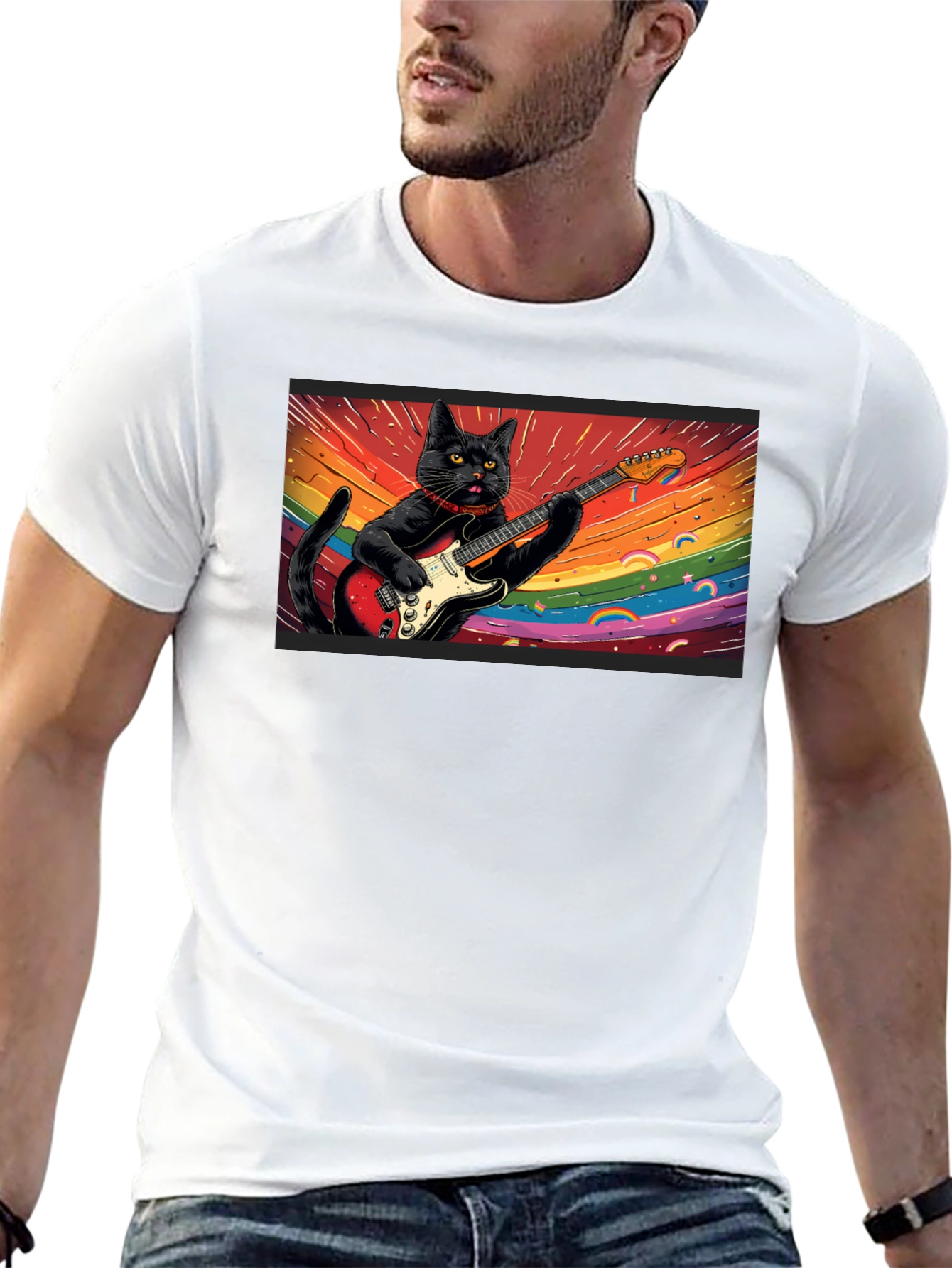 Cool Cat Guitarist T-Shirt - Black