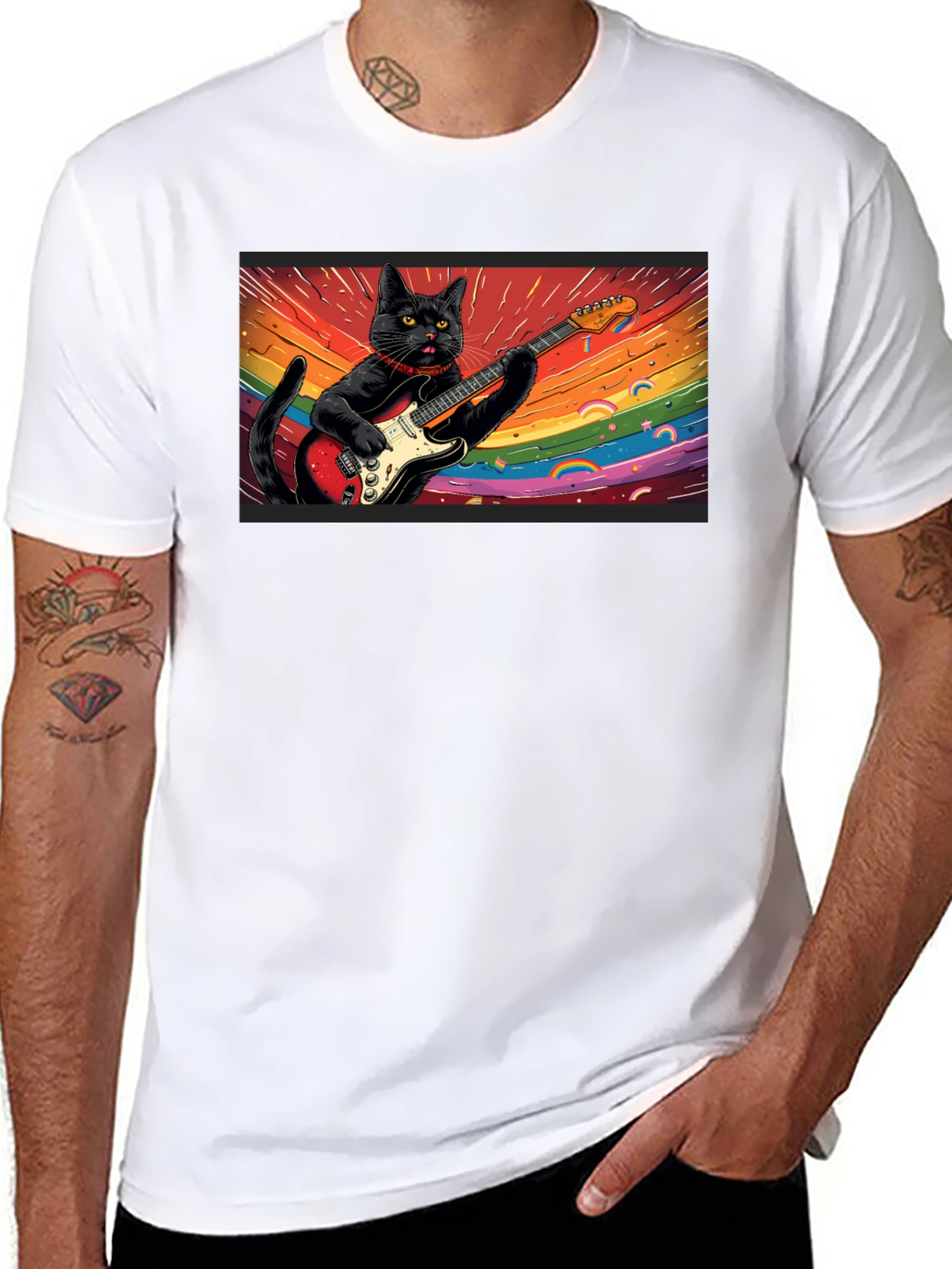 Cool Cat Guitarist T-Shirt - Black