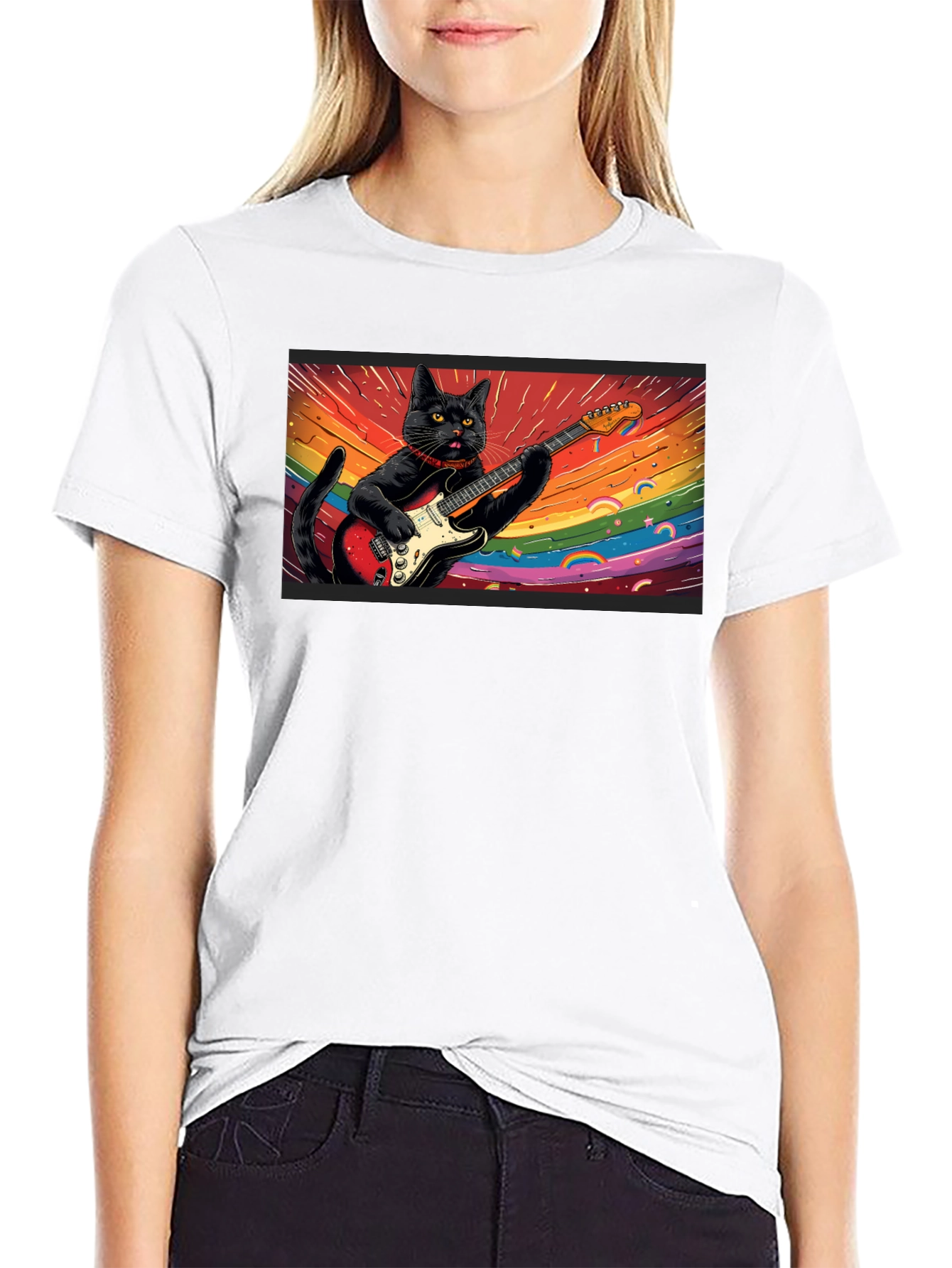Cool Cat Guitarist T-Shirt - Black