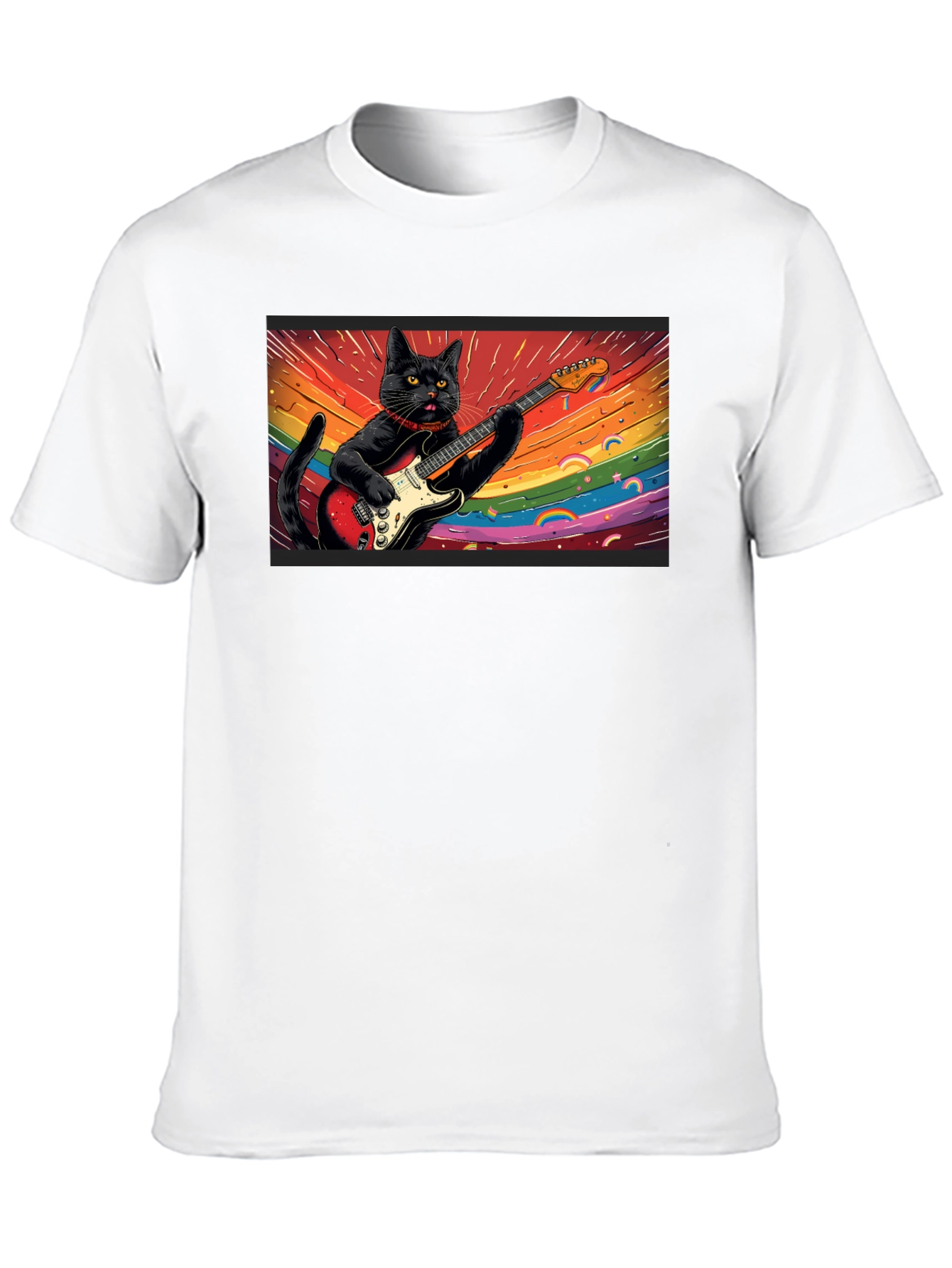 Cool Cat Guitarist T-Shirt - Black