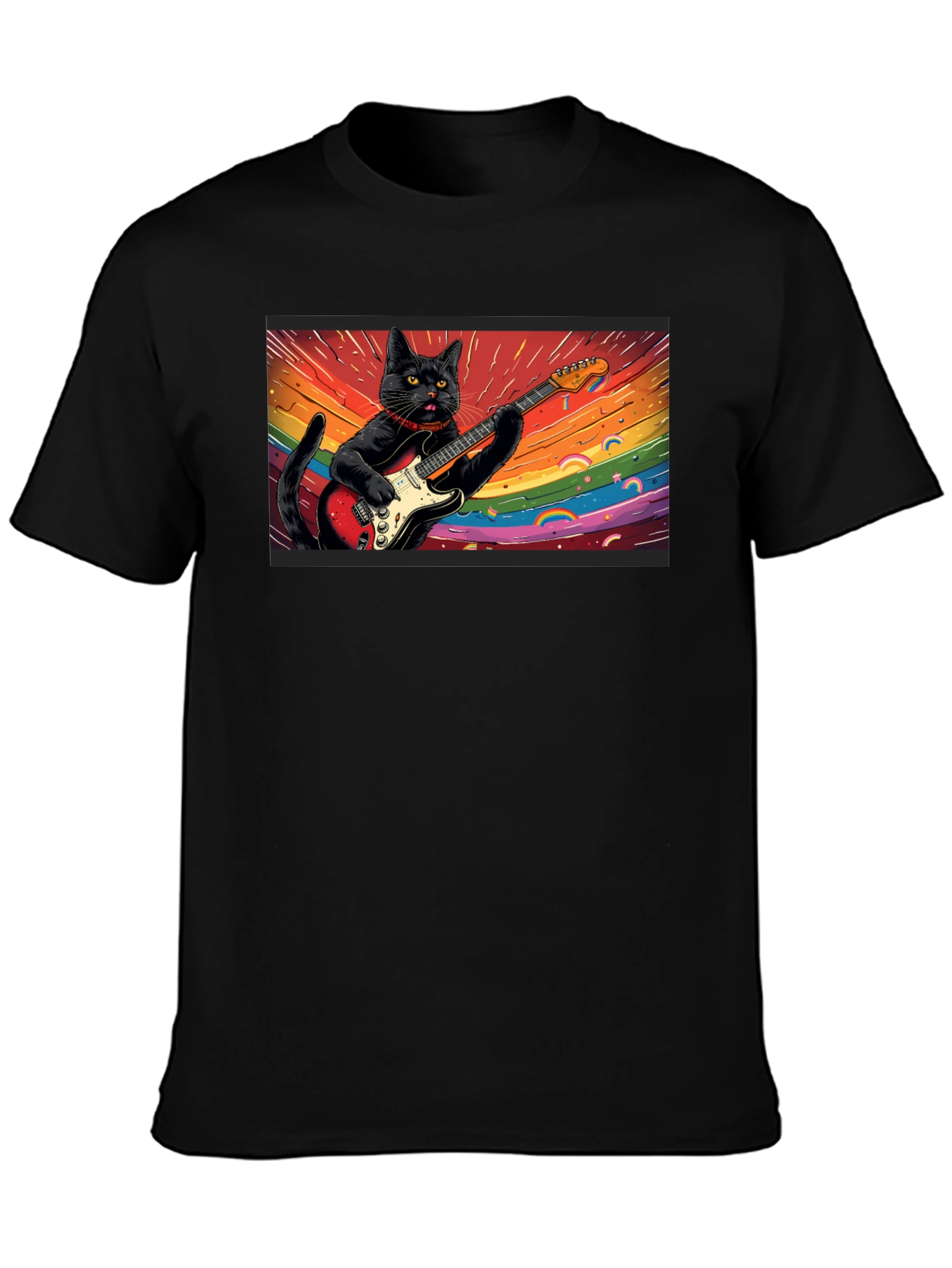 Cool Cat Guitarist T-Shirt - Black