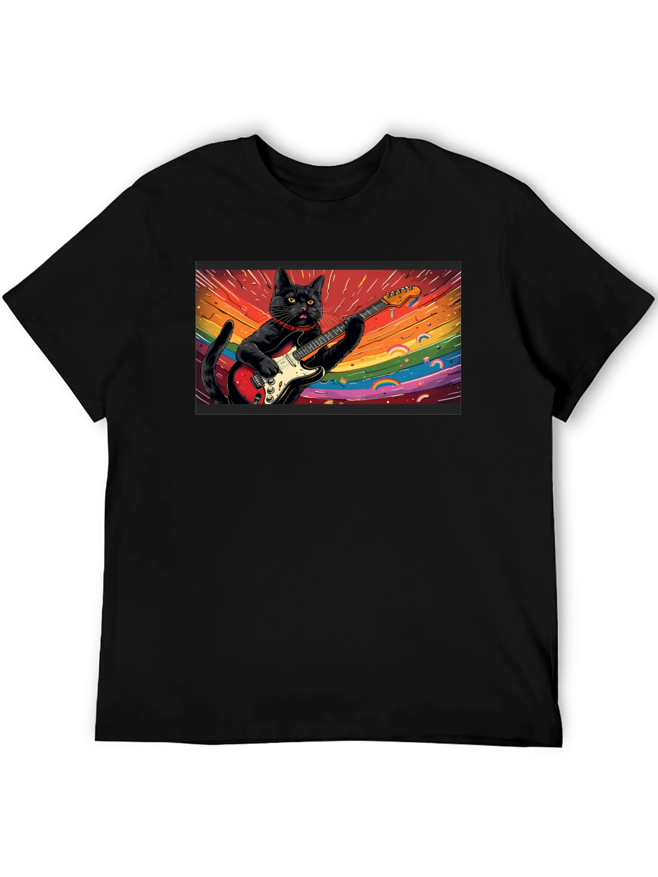 Cool Cat Guitarist T-Shirt - Black