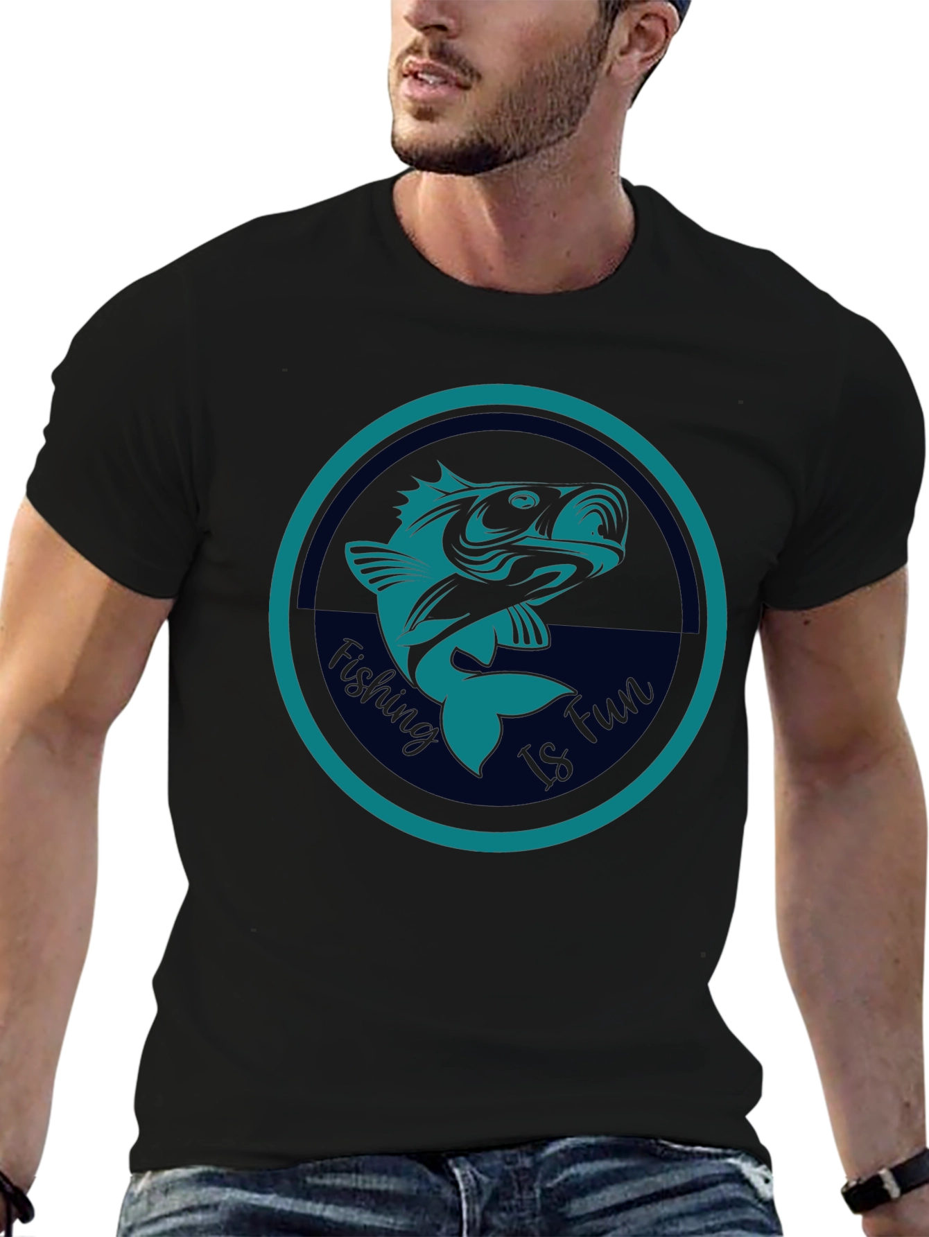 Fishing Is Fun Graphic Tee - Black Cotton T-Shirt