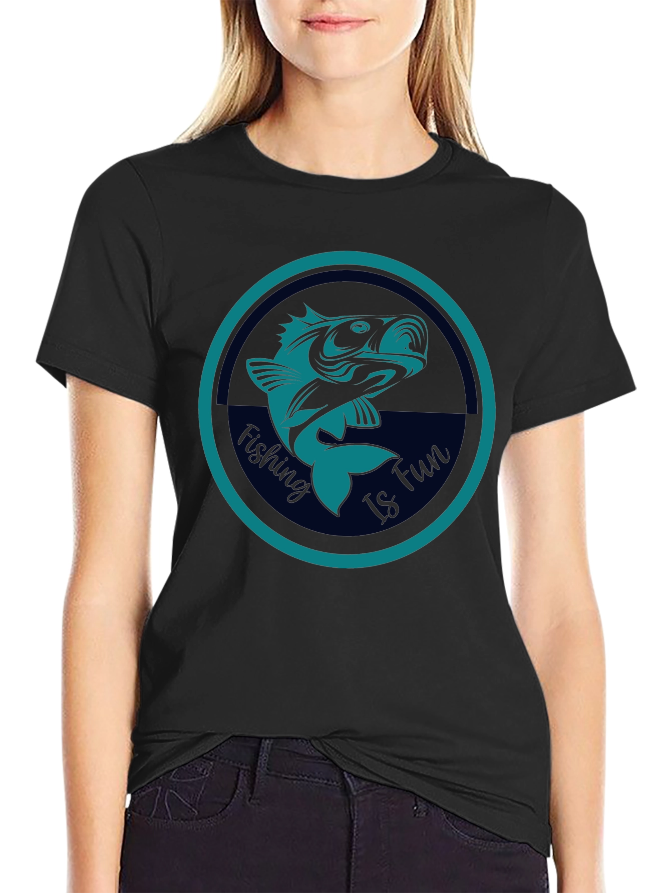 Fishing Is Fun Graphic Tee - Black Cotton T-Shirt