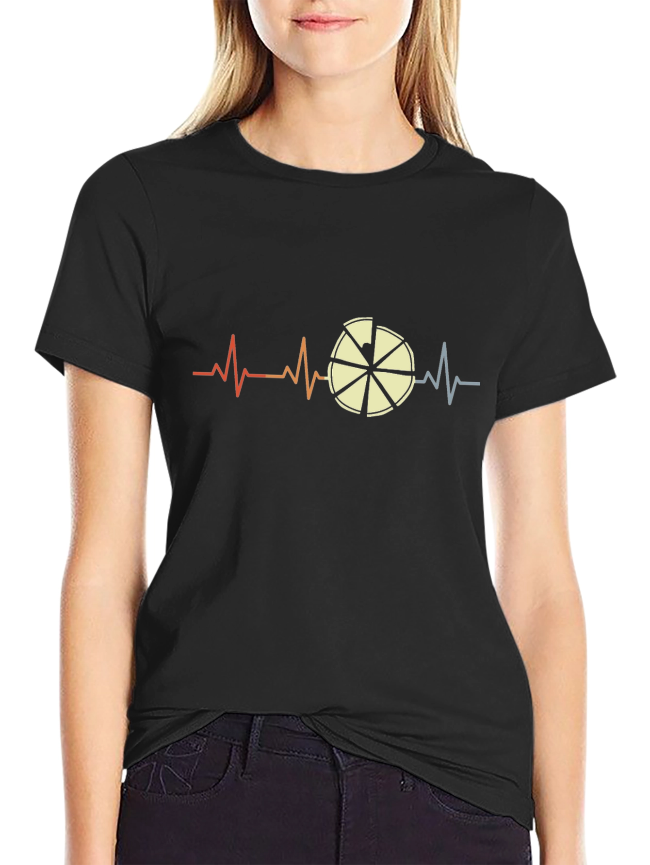 Pizza Heartbeat Mens Black Graphic T-Shirt