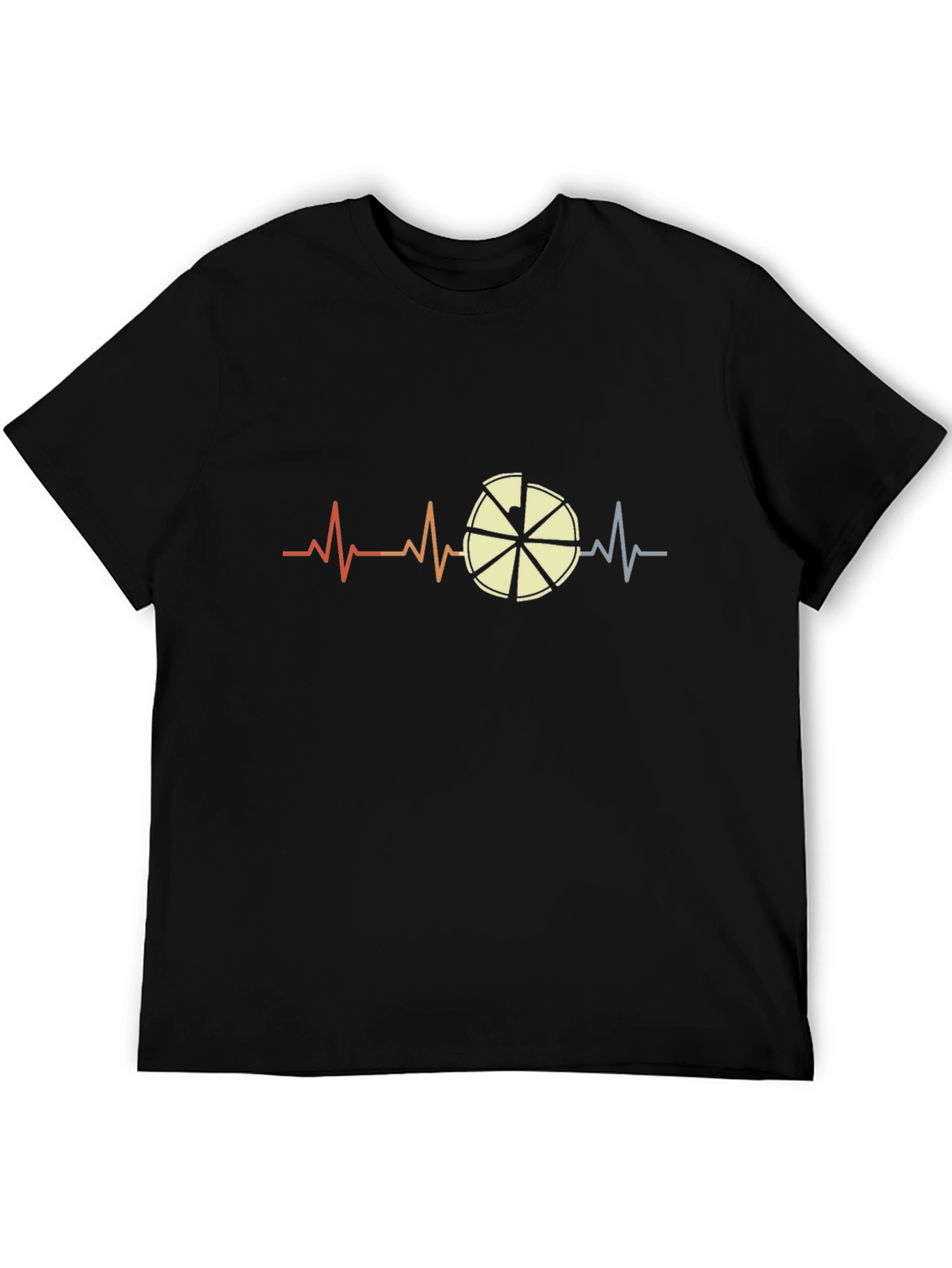 Pizza Heartbeat Mens Black Graphic T-Shirt