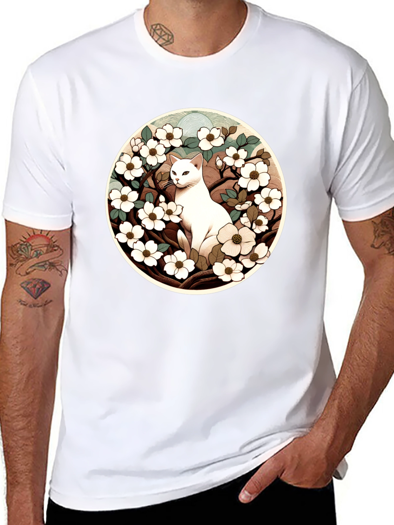 Cat and Flowers Graphic Tee