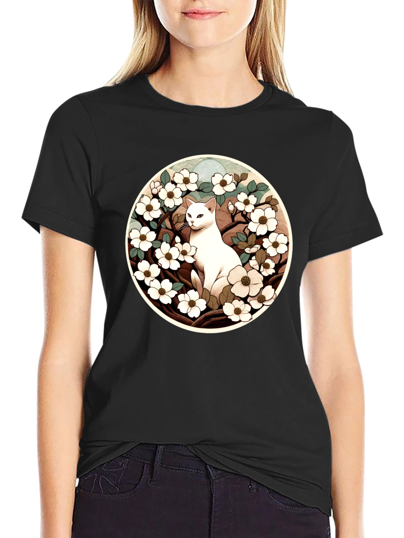 Cat and Flowers Graphic Tee