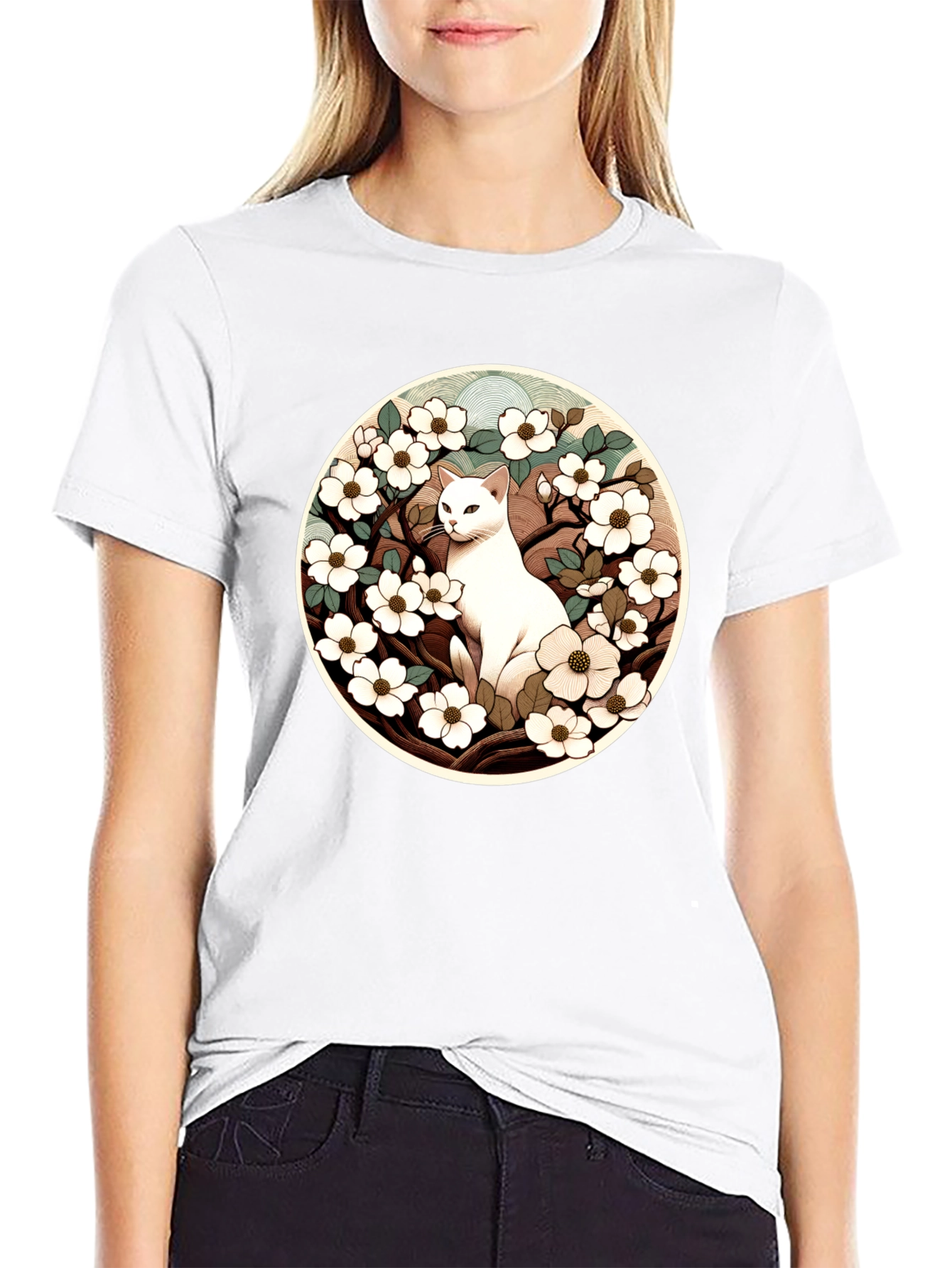 Cat and Flowers Graphic Tee