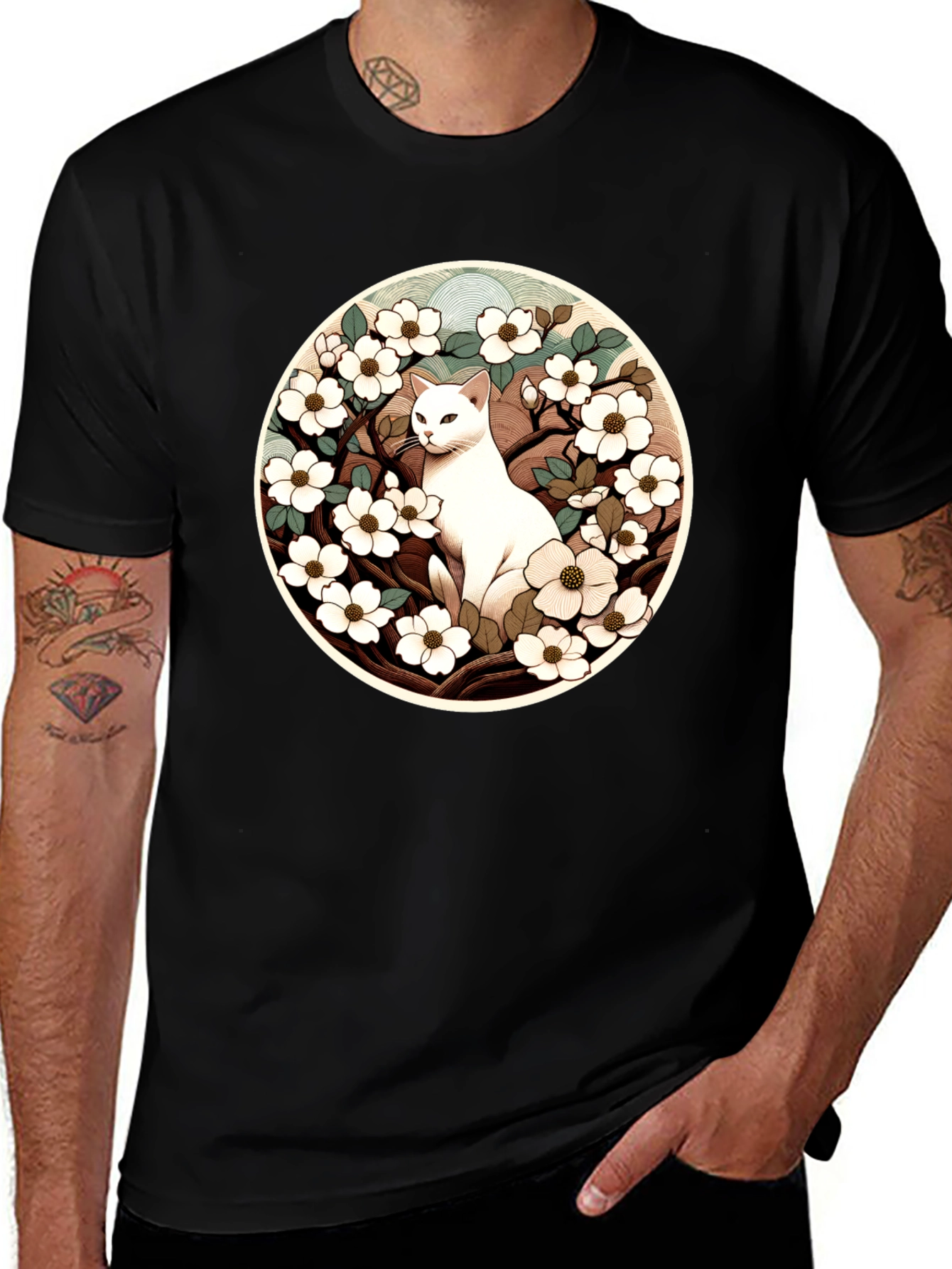 Cat and Flowers Graphic Tee