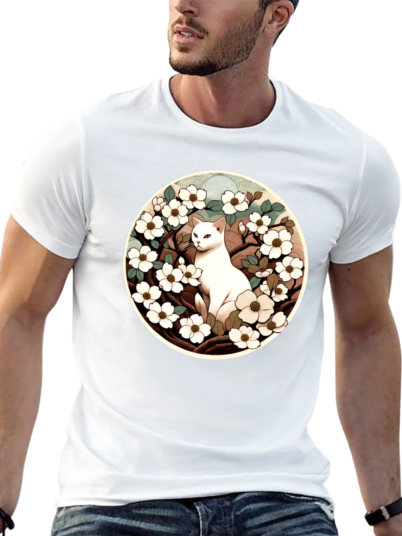 Cat and Flowers Graphic Tee