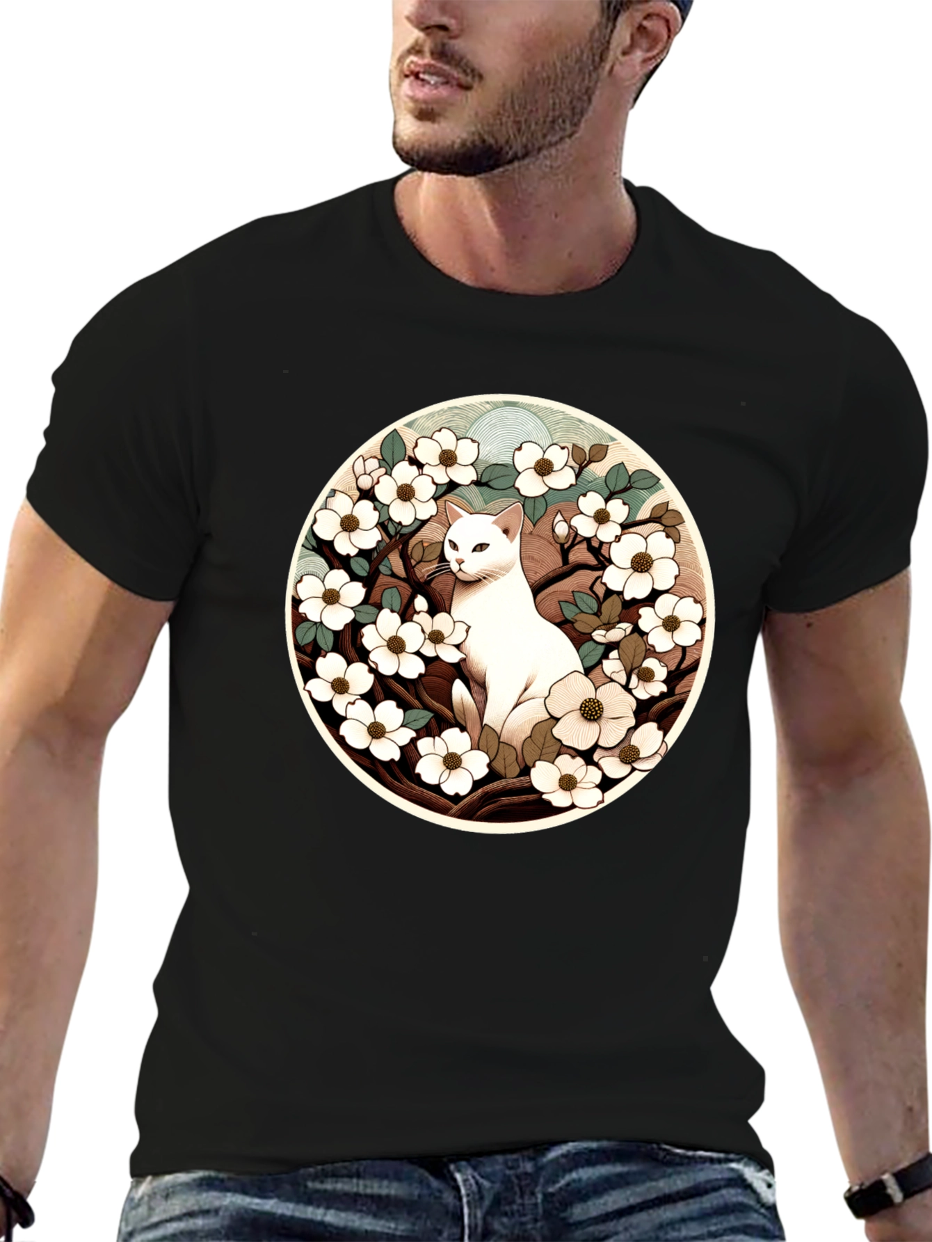 Cat and Flowers Graphic Tee