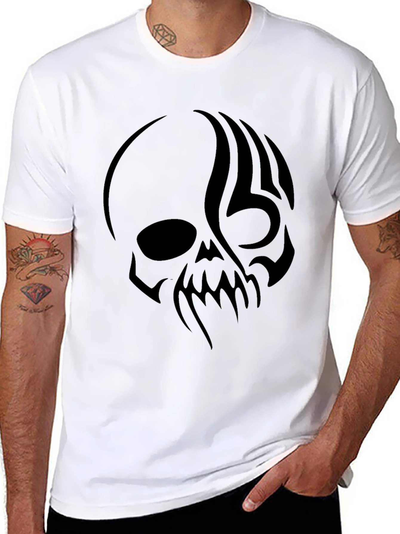 Mens Black T-Shirt with Skull Graphic Print