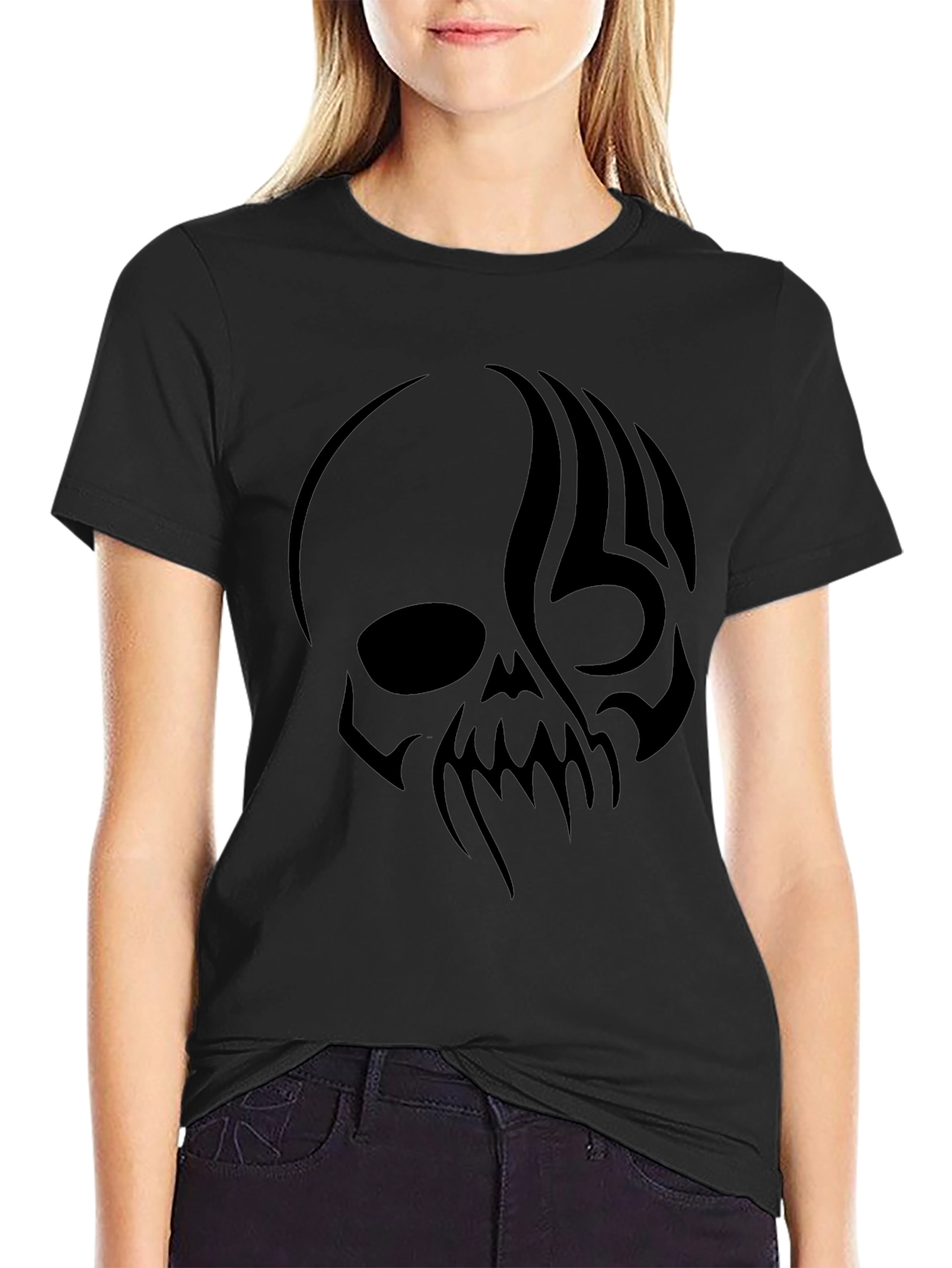 Mens Black T-Shirt with Skull Graphic Print