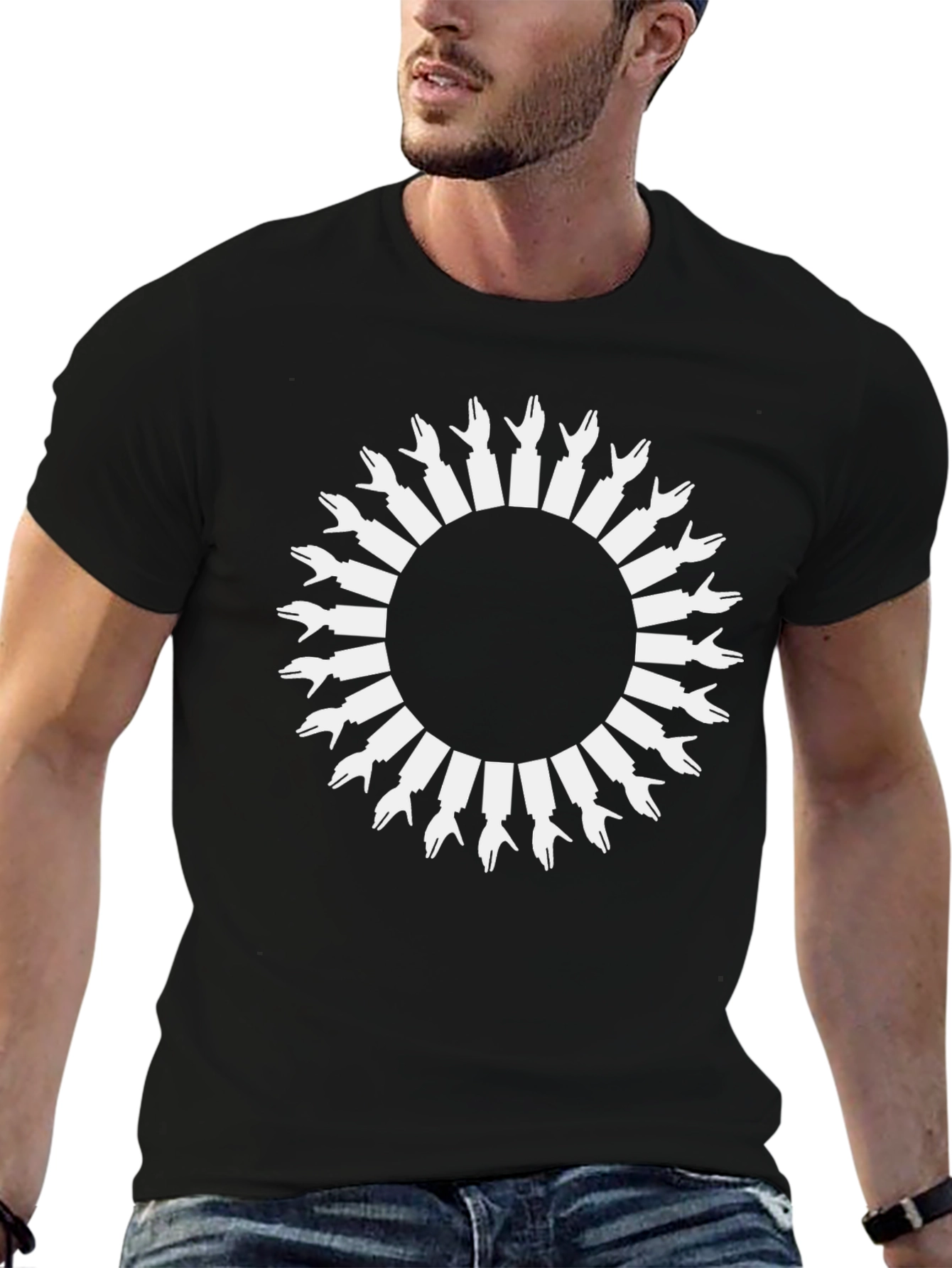 Hand Circle Graphic Tee - Unique Design