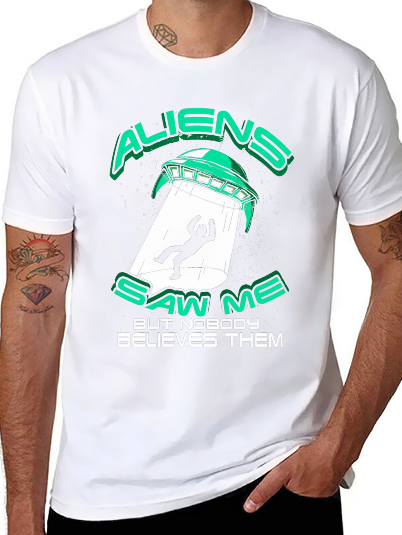 Aliens Saw Me T-Shirt Funny UFO Abduction Tee